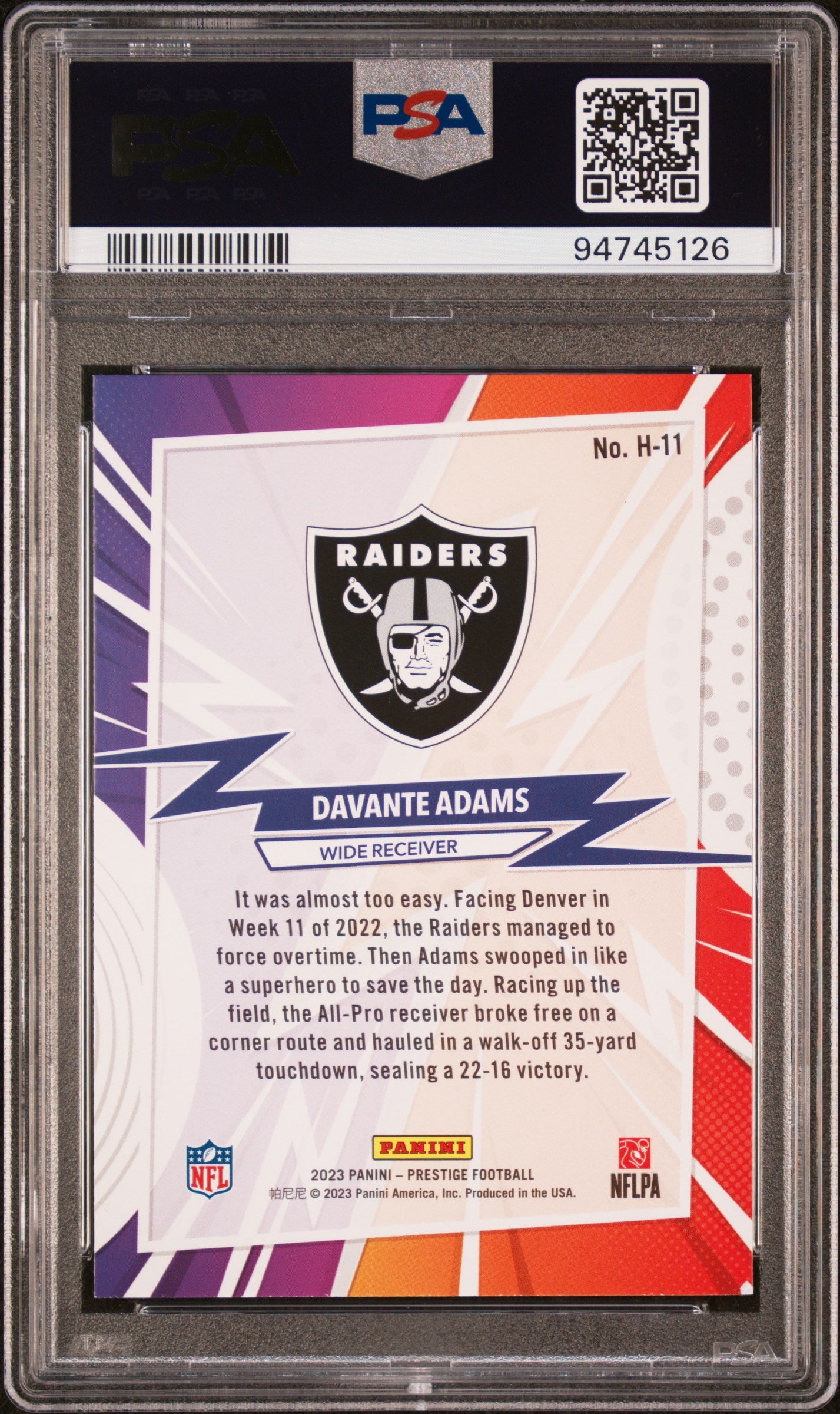 2023 Panini Prestige Heroes Davante Adams #H11 PSA 8