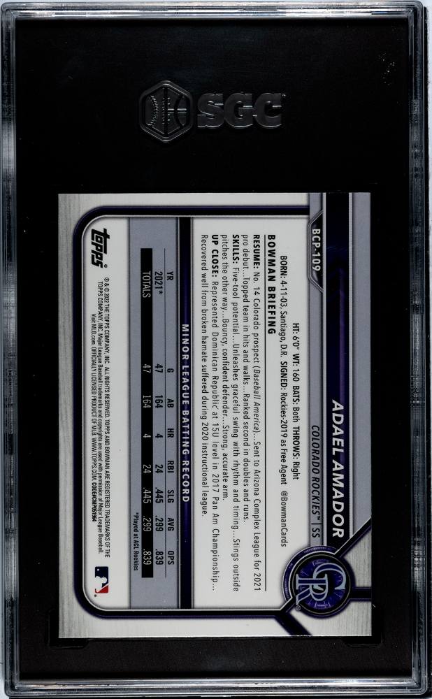 2022 Bowman Sapphire Adael Amador #BCP-109 CHR. Pros. SGC 10