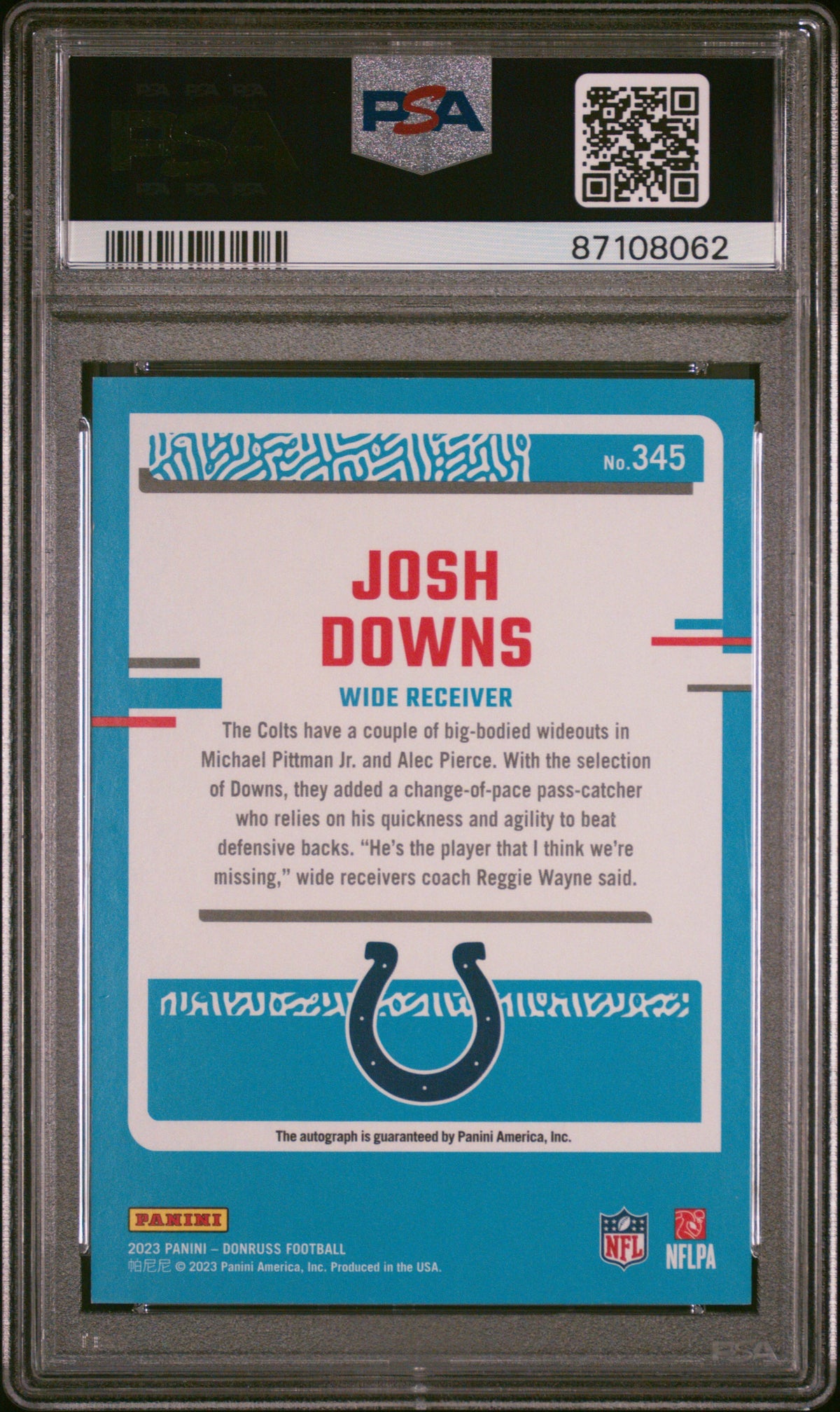 2023 Panini Donruss Josh Downs #345 Autograph Orange PSA 9