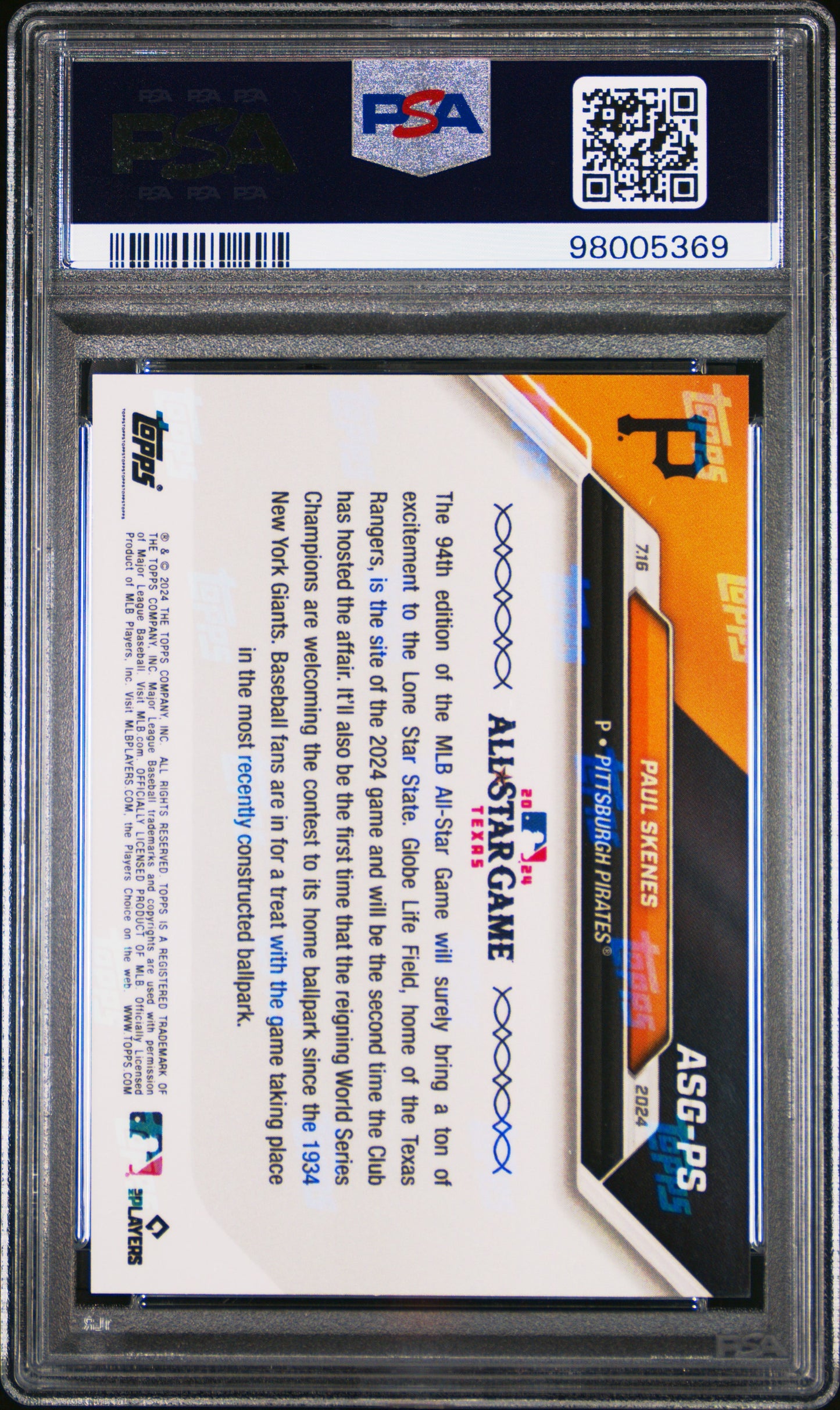 2024 Topps Now MLB All-Star Game Paul Skenes #ASGPS PSA 10