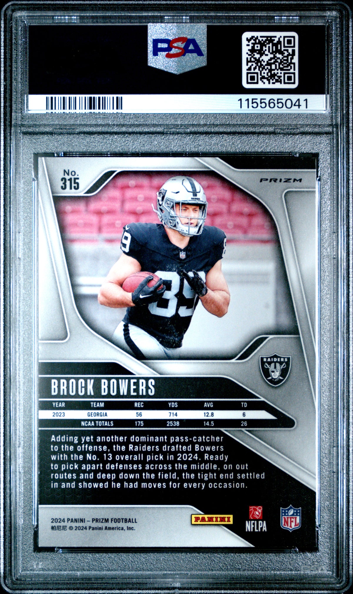 2024 Panini Prizm Brock Bowers #315 Neon Green Pulsar PSA 10