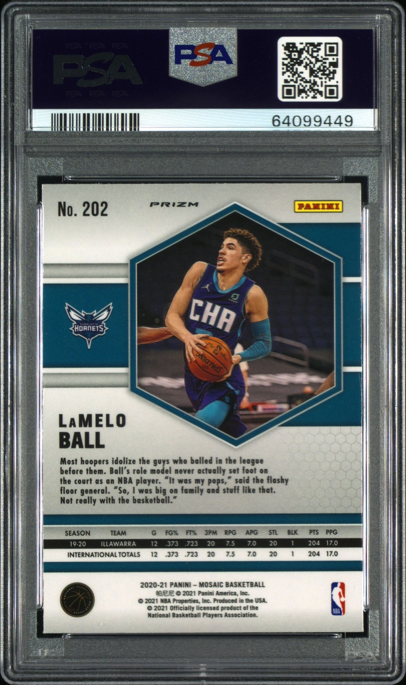 2020 Panini Mosaic Lamelo Ball #202 Reactive Blue PSA 10