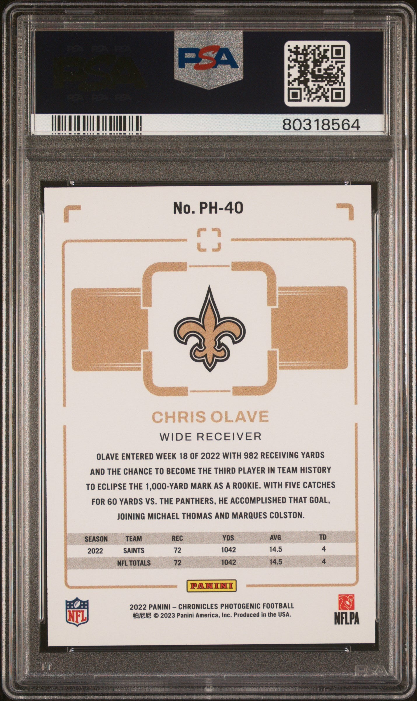 2022 Panini Chronicles Photogenic Chris Olave #PH40 PSA 10