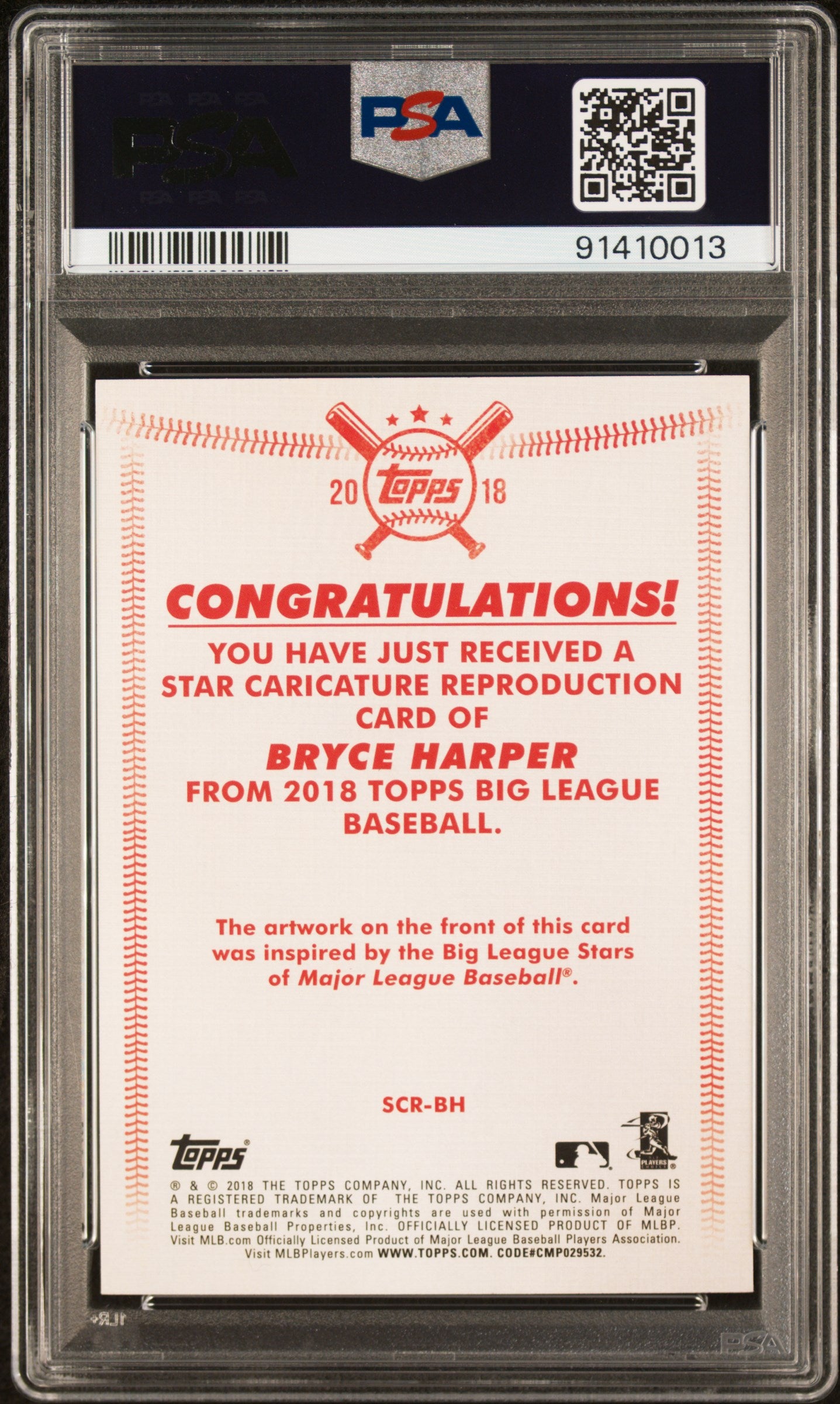 2018 Topps Big League Caricature Reproductions Bryce Harper #BH Repro. PSA 10