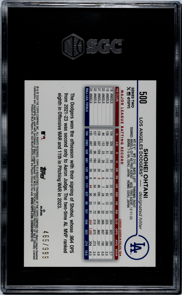 2024 Topps Shohei Ohtani #500 Blue Foil 999 SGC 10
