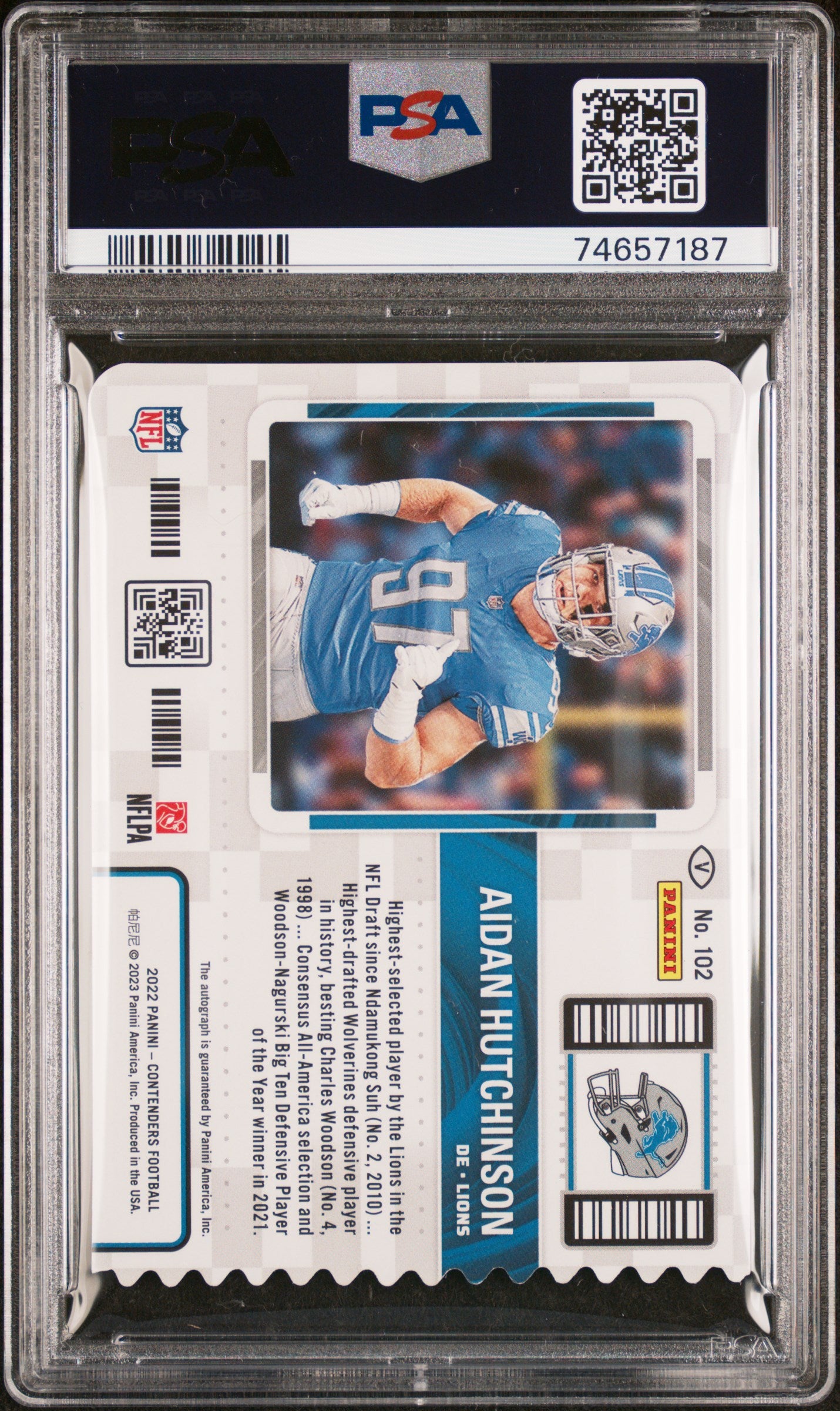 2022 Panini Contenders Hutchinson #102 Var Auto Ticket Stub /97 PSA 10 Auto 10