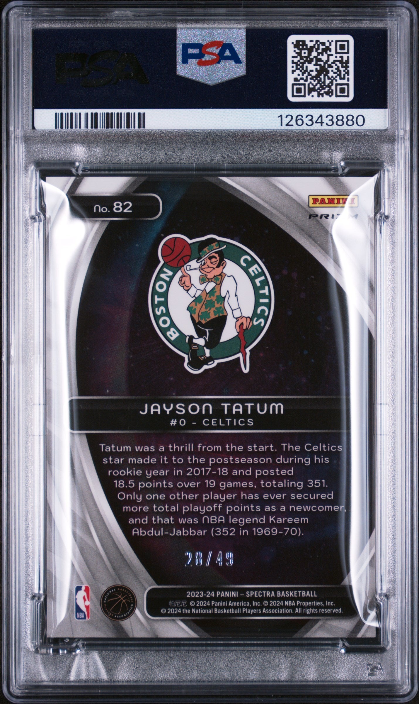 2023 Panini Spectra Titan Jayson Tatum #82 Red & Yellow Intl PSA 9