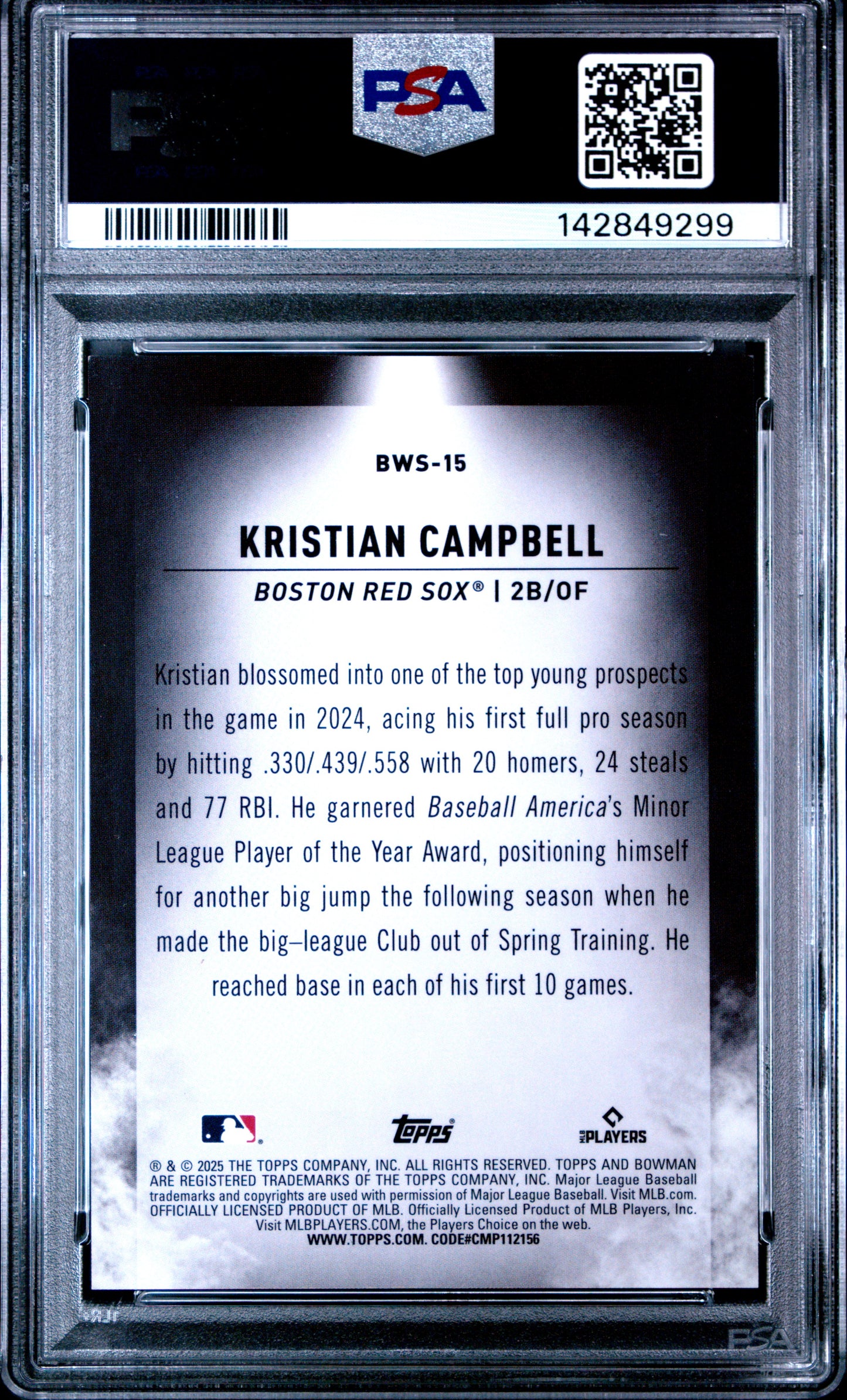 2025 Bowman Chrome Bowman Spotlights Kristian Campbell #BWS-15 PSA 9