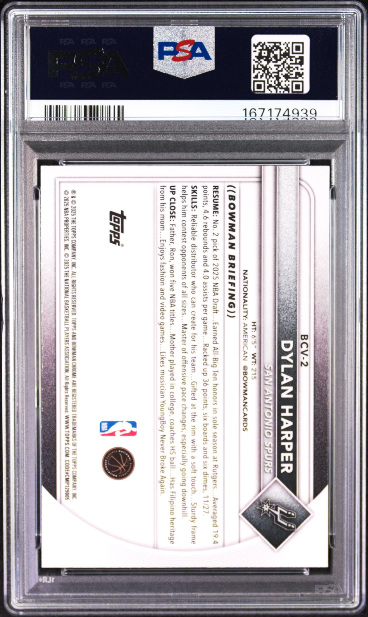 2025 Bowman Mega Box Dylan Harper #2 PSA 10