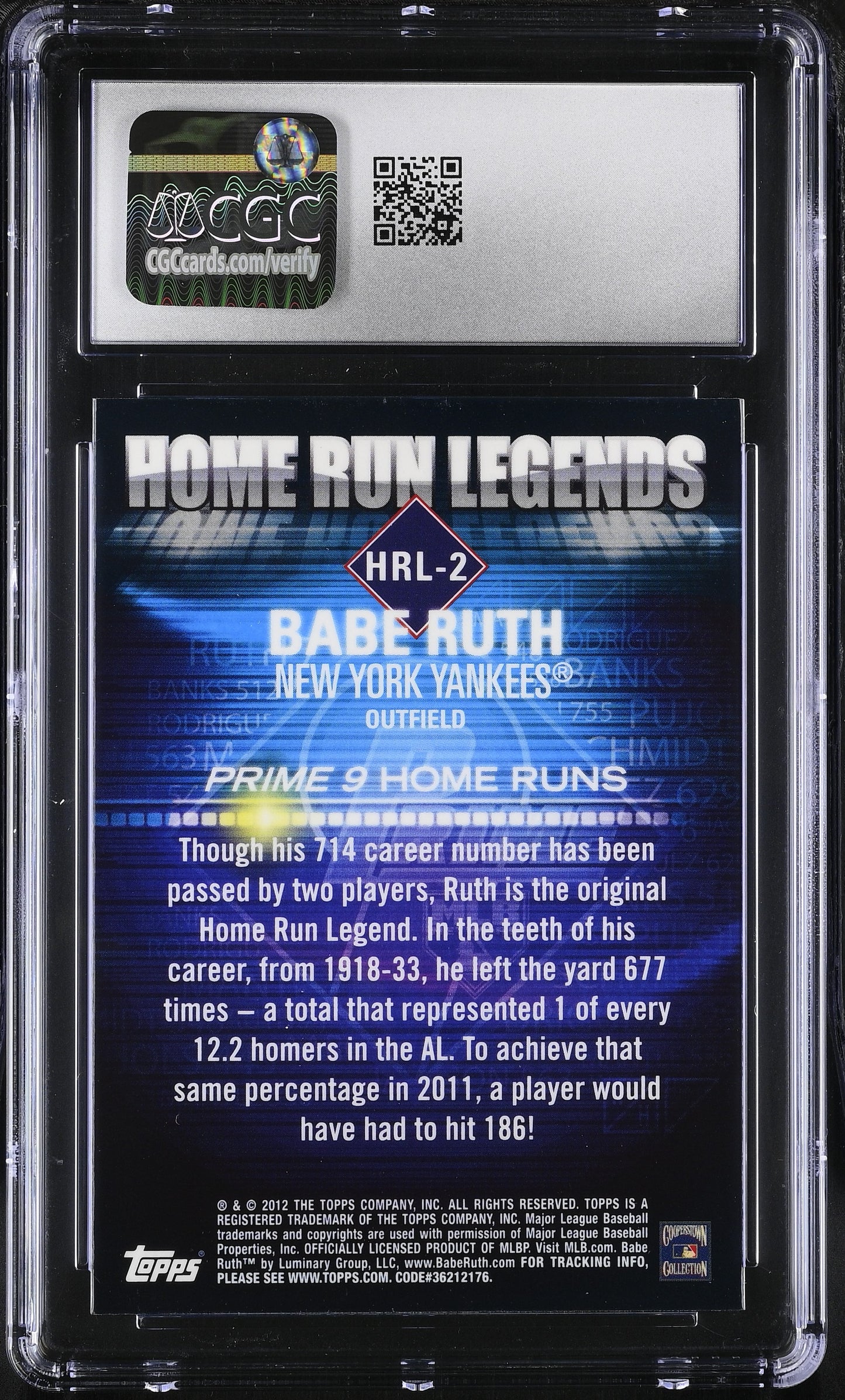 2012 Topps Babe Ruth #HRL-2 Prime 9 Home Run Legends CGC 10
