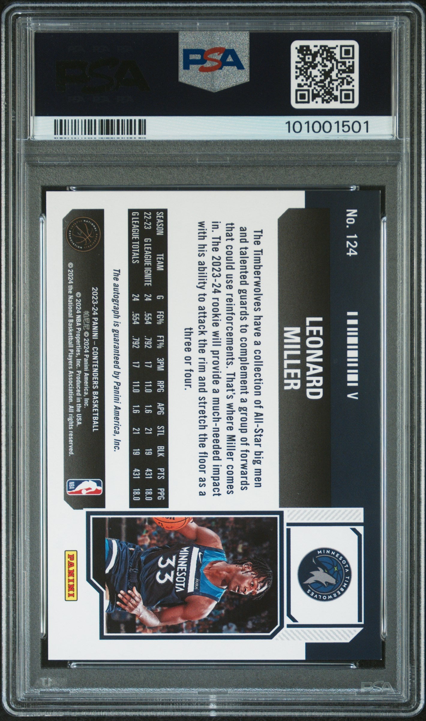 2023 Panini Contenders Leonard Miller #124 Variation Autograph PSA 8