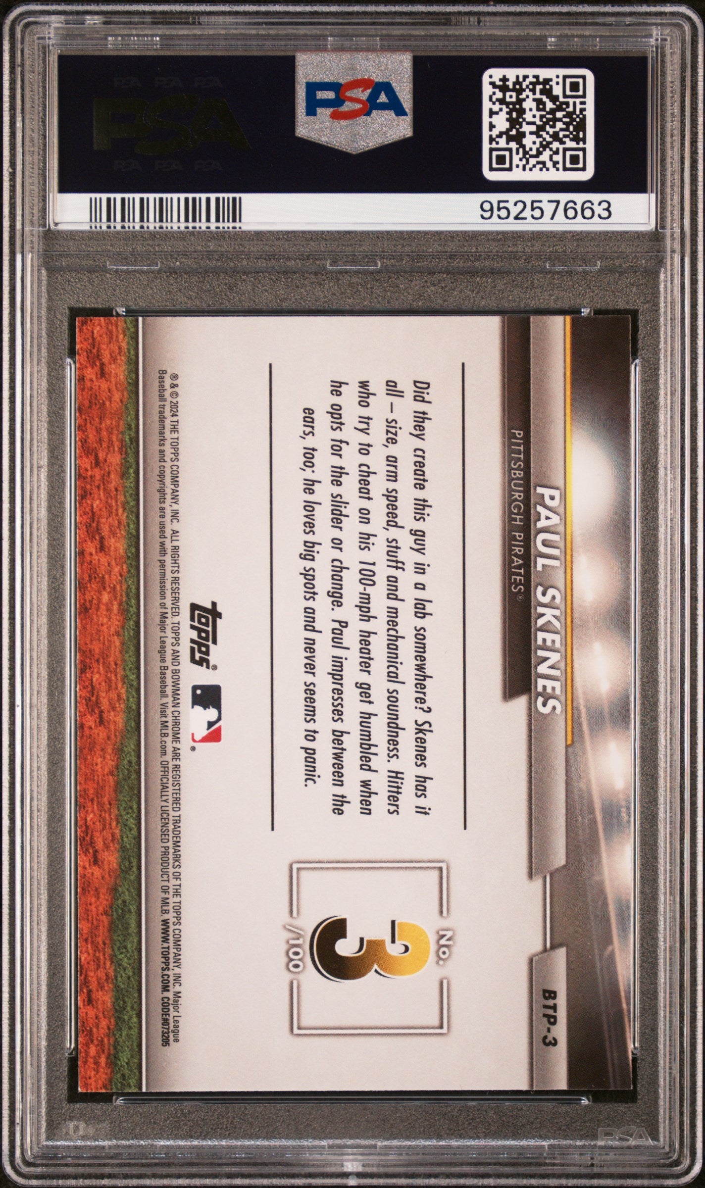 2024 Bowman Bowman Scouts' Top 100 Paul Skenes #BTP3 PSA 10