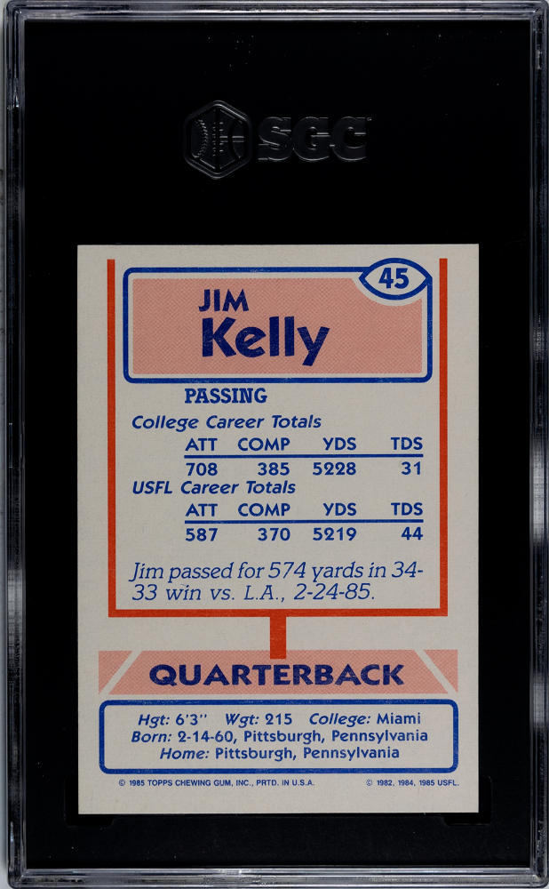 1985 Topps Usfl Jim Kelly #45 SGC 7.5