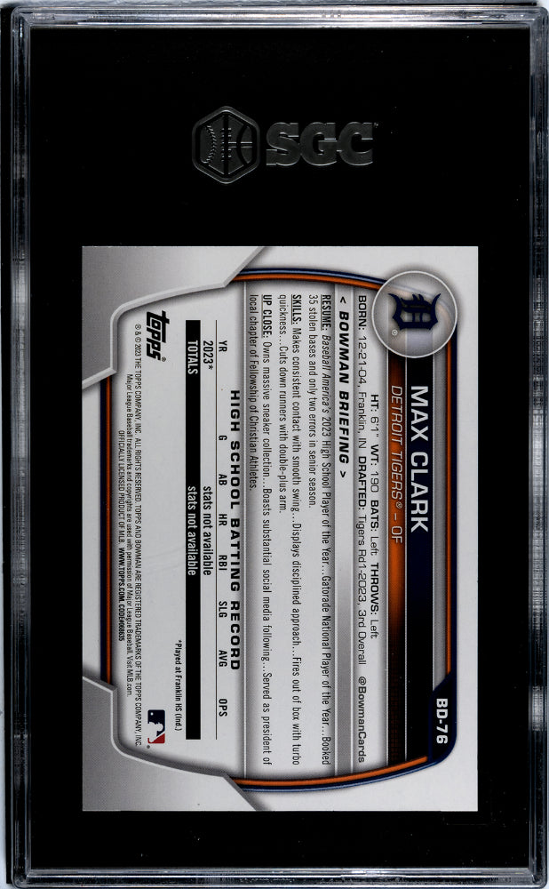 2023 Bowman Draft Max Clark #BD-76 SGC 10