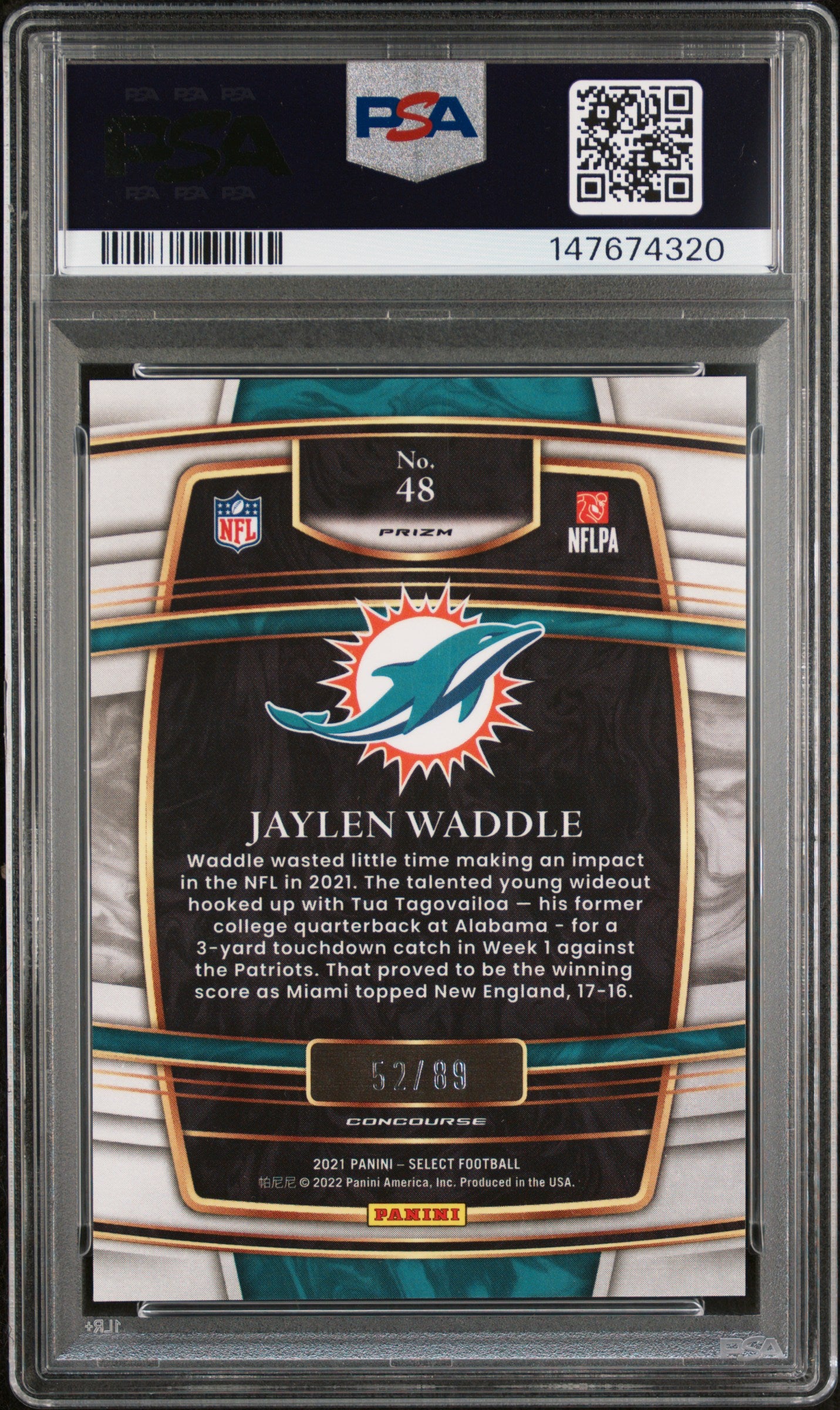 2021 Panini Select Jaylen Waddle #48 Dragon Scale PSA 8