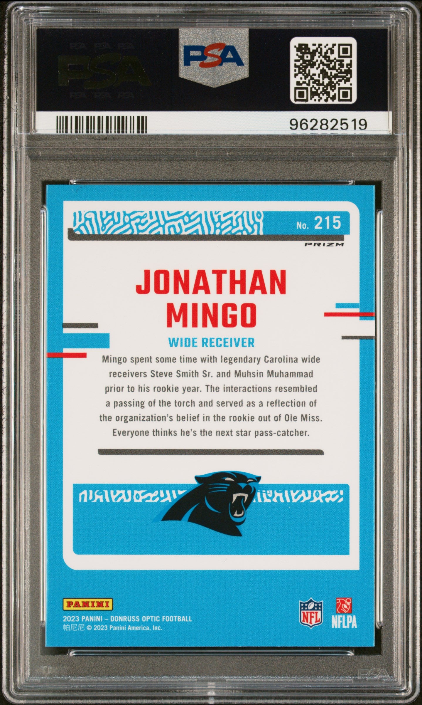 2023 Panini Donruss Optic Jonathan Mingo #215 Blue Hyper PSA 10