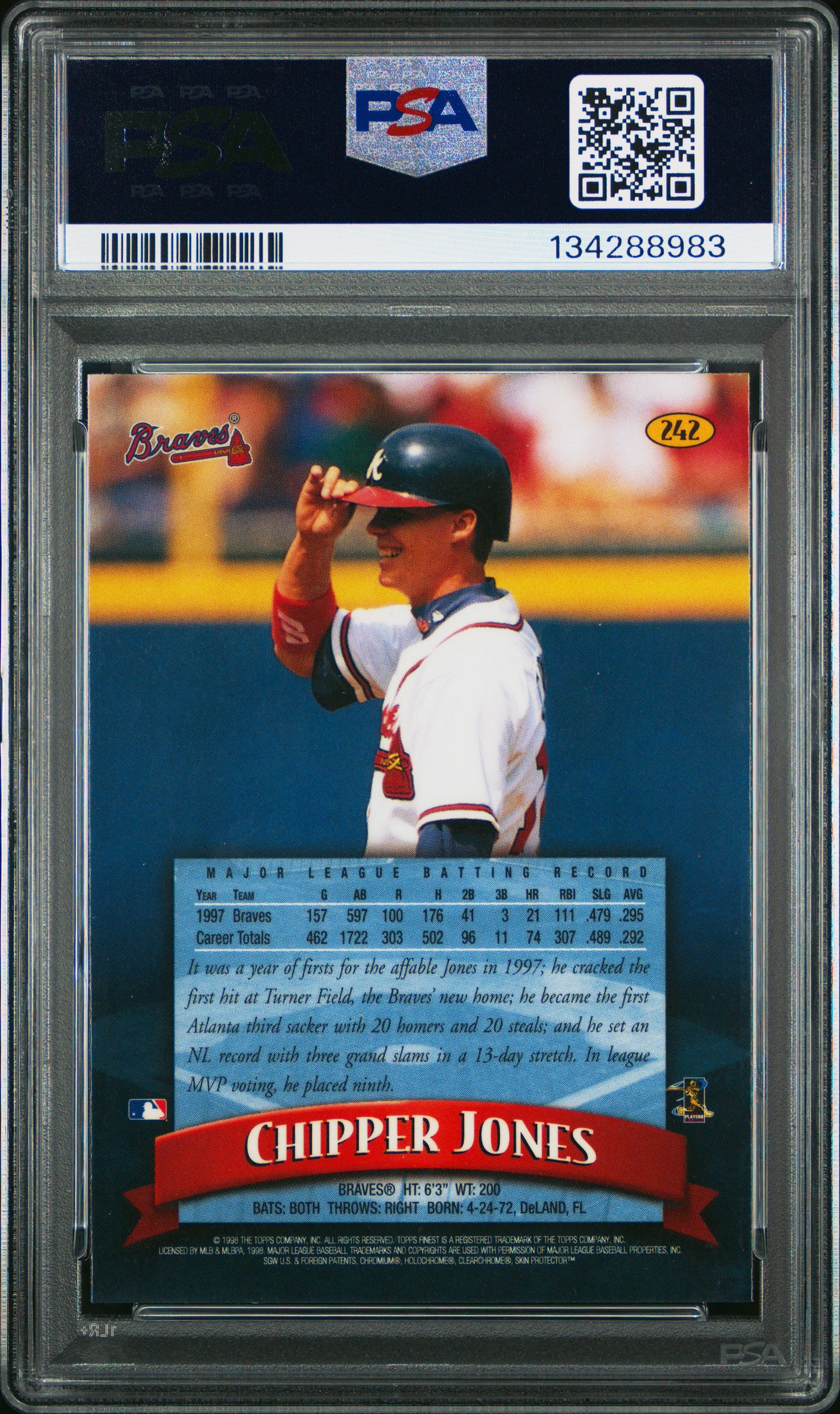 1998 Finest Chipper Jones #242 PSA 10