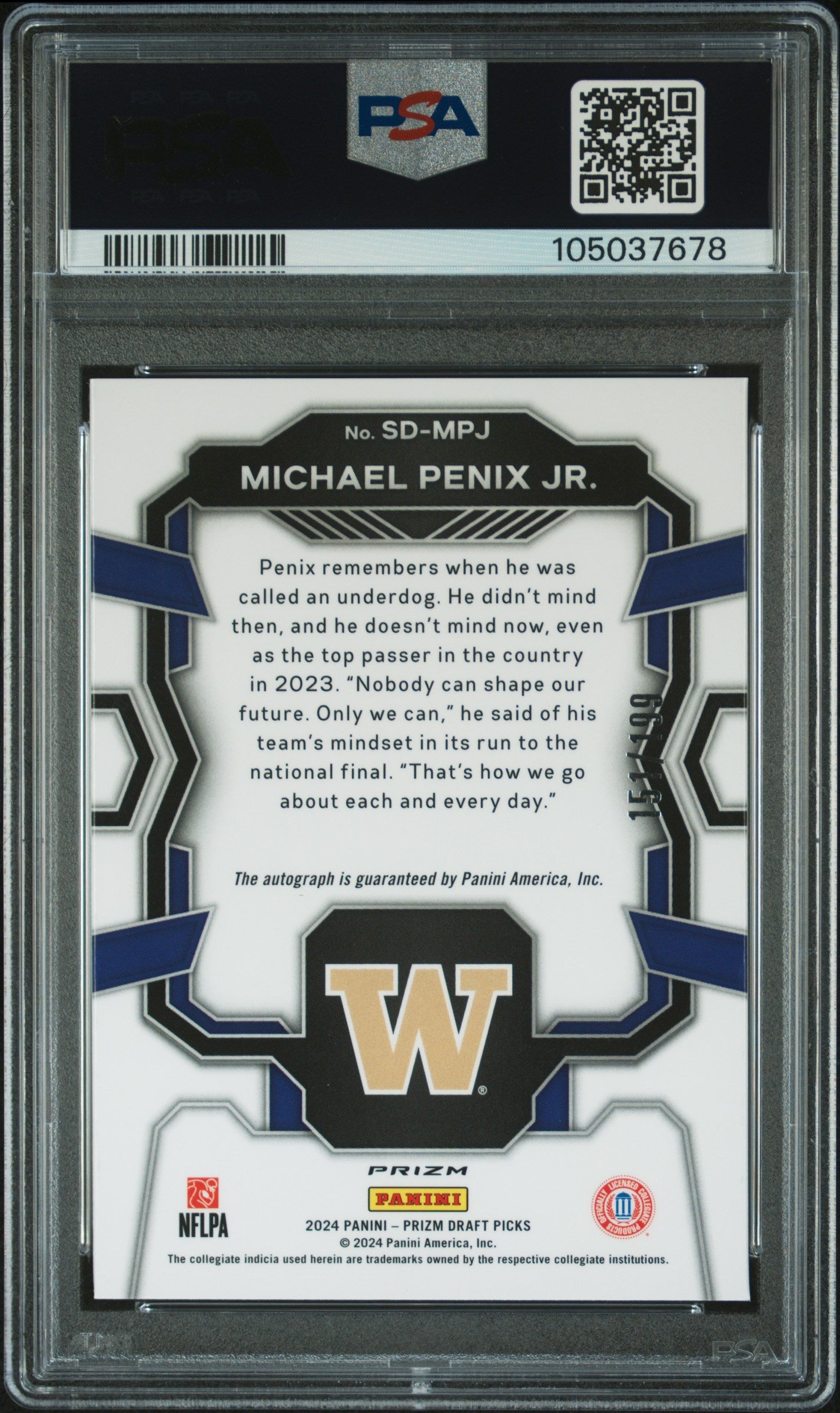 2024 Panini Prizm Draft Picks Signing Day Michael Penix JR. #SDMPJ Red PSA 9