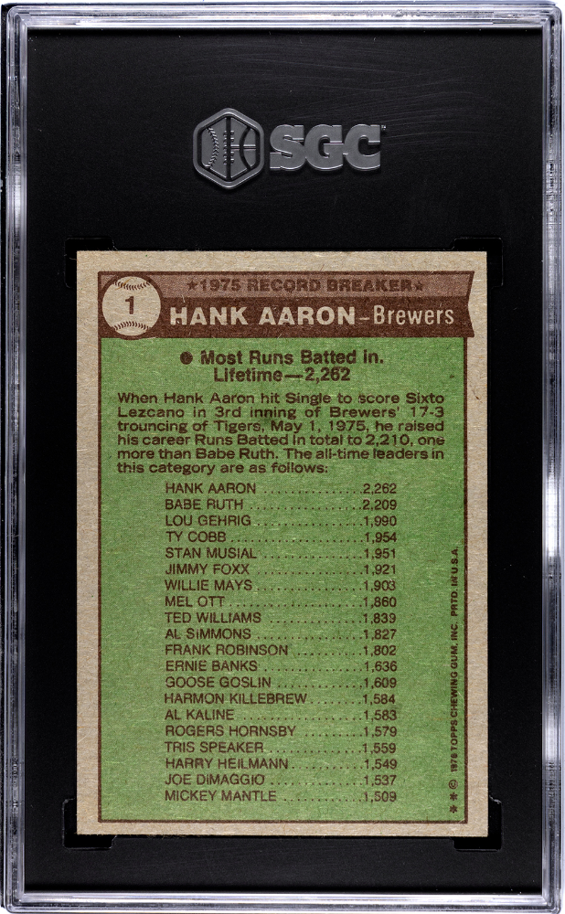 1976 Topps Hank Aaron #1 Record Breaker SGC 6.5