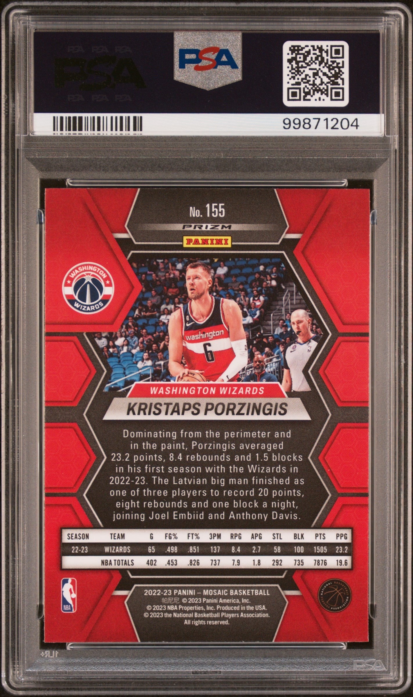 2022 Panini Mosaic Kristaps Porzingis #155 White Sparkle PSA 10