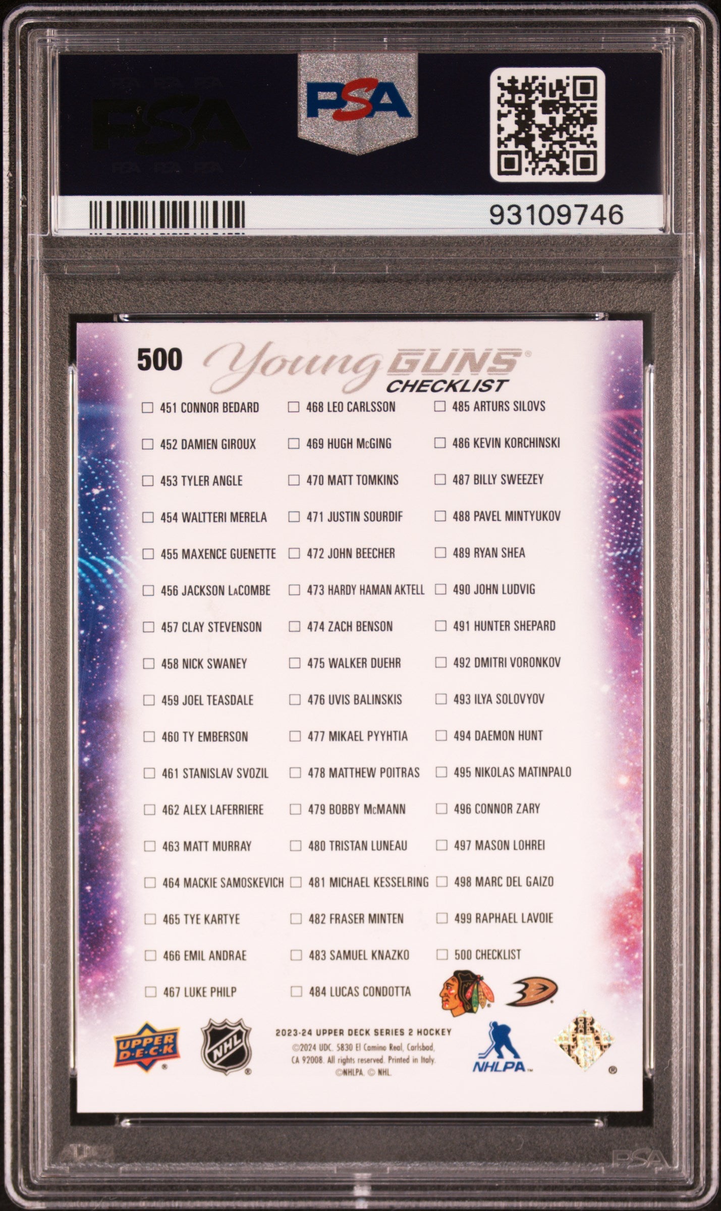 2023 Upper Deck Carlsson Bedard #500 PSA 10