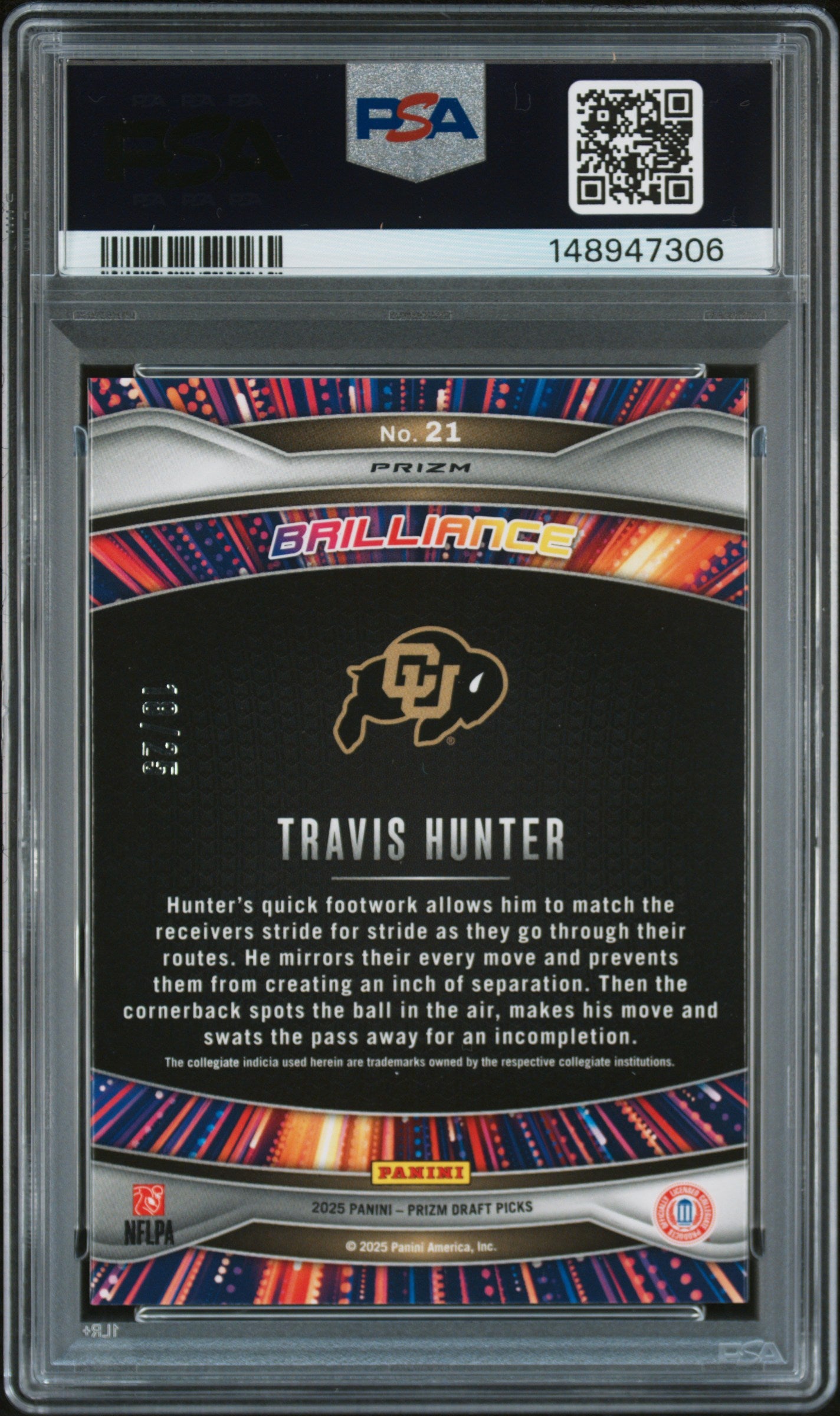 2025 Panini Prizm Draft Picks Brilliance Travis Hunter #21 Mojo PSA 10