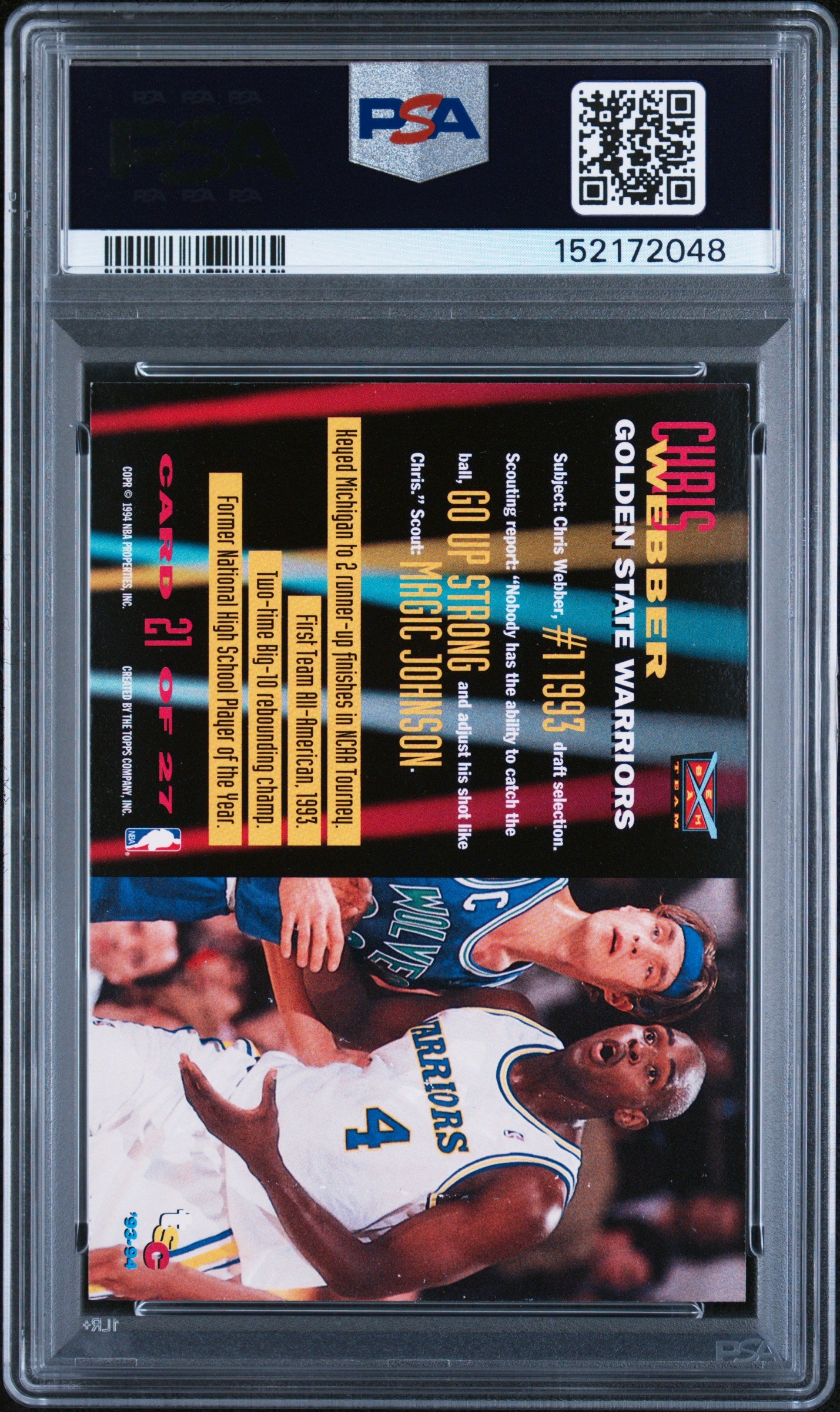 1993 Stadium Club Beam Team Chris Webber #21 PSA 8