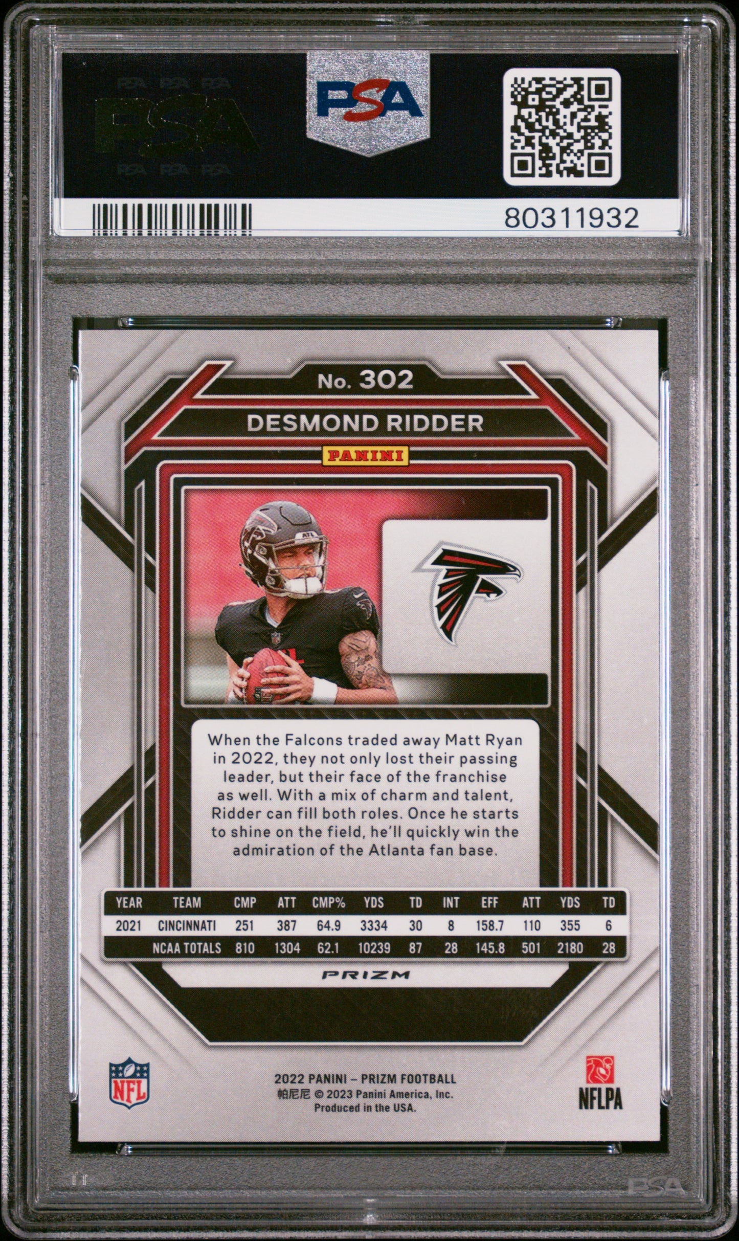 2022 Panini Prizm Desmond Ridder #302 Red White Blue PSA 10