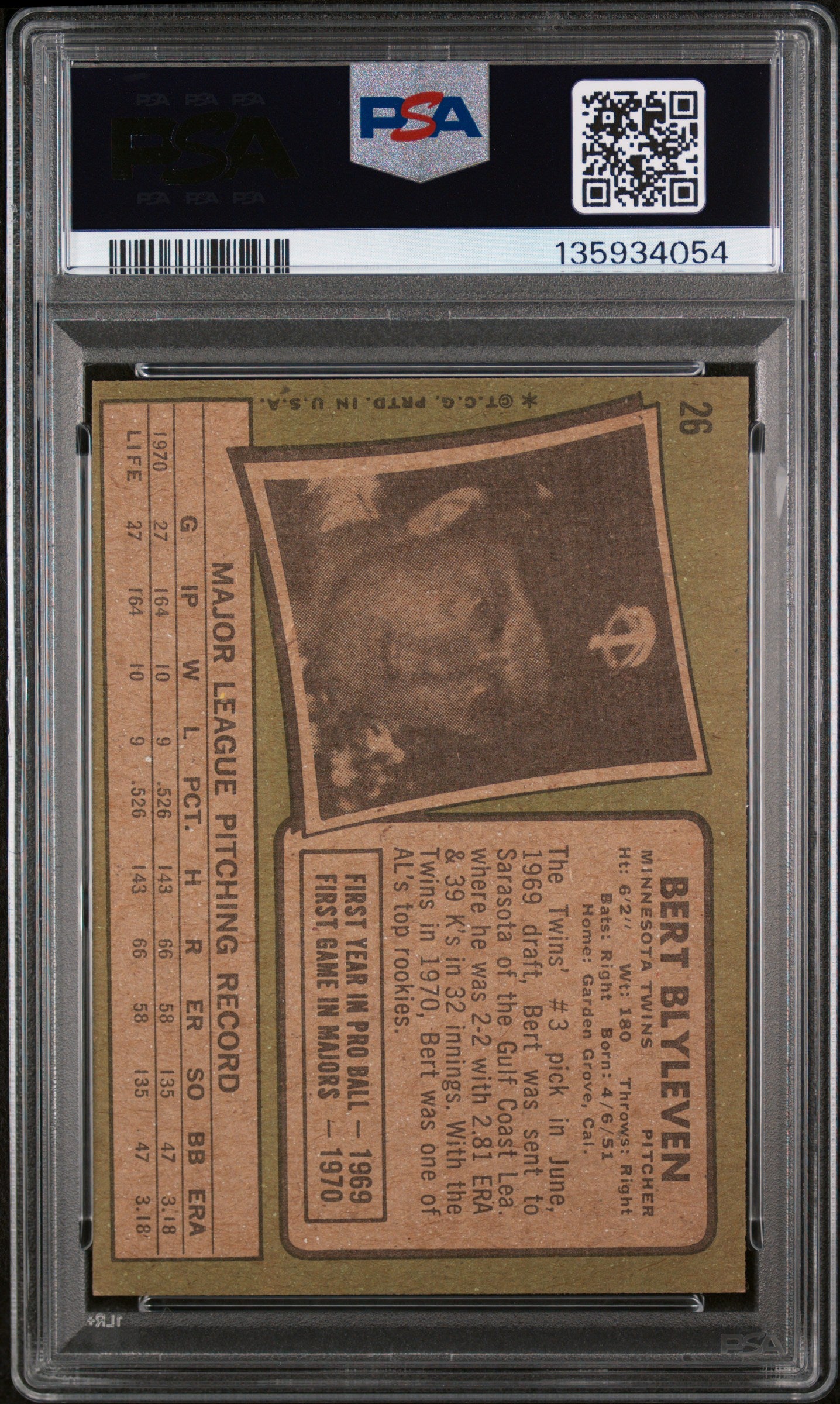 1971 Topps Bert Blyleven #26 PSA 4