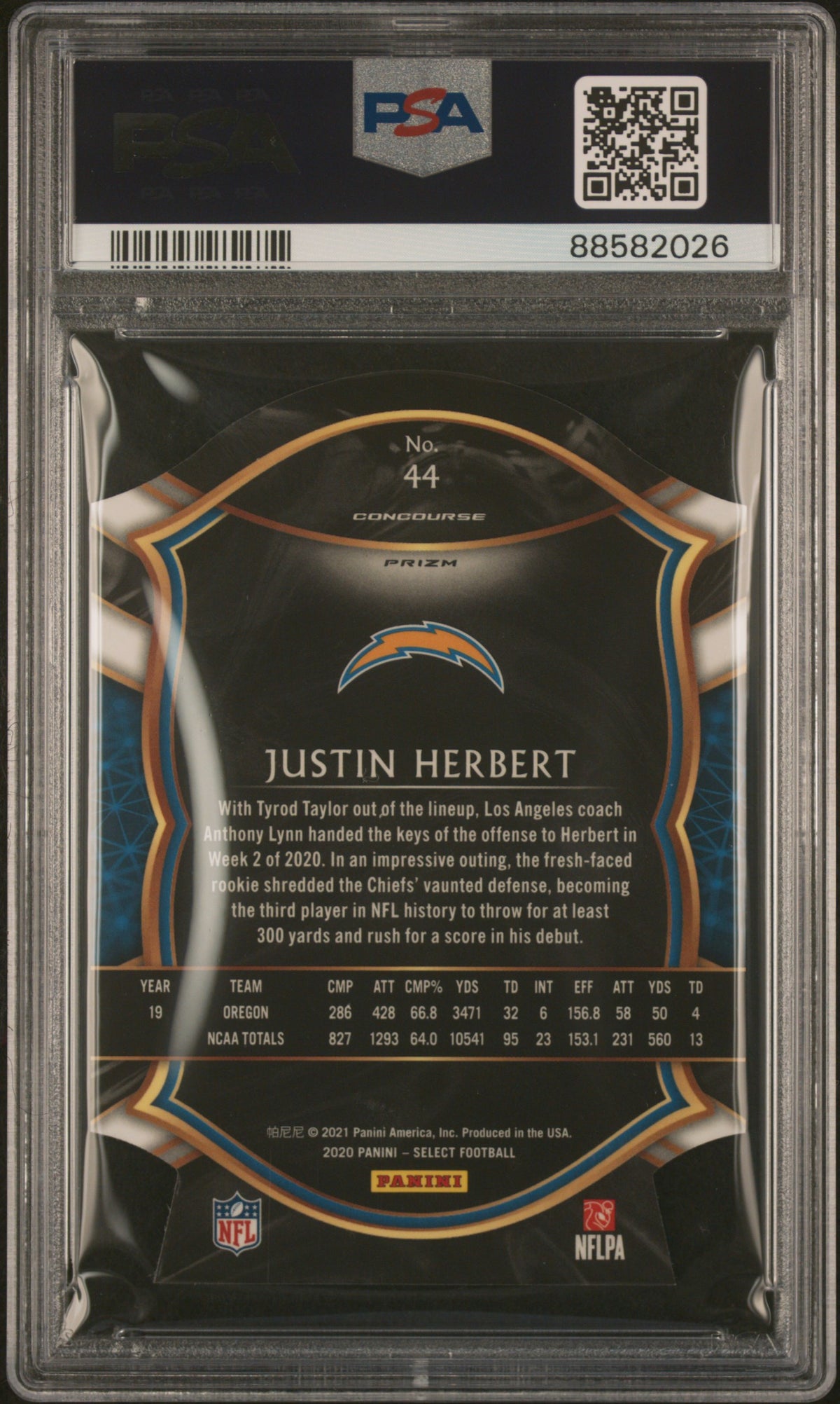 2020 Panini Select Justin Herbert #44 Die Cut Red Prizm PSA 10