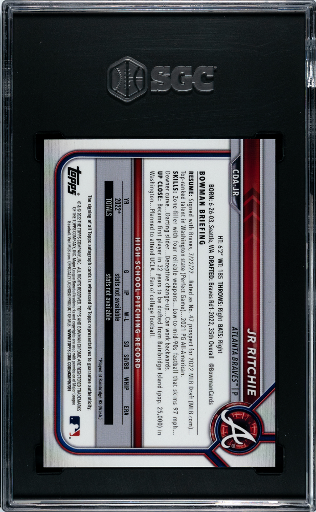 2022 Bowman JR Ritchie #CDA-JR CHR.Autograph Purple Refractor 250 SGC 10 Auto 10