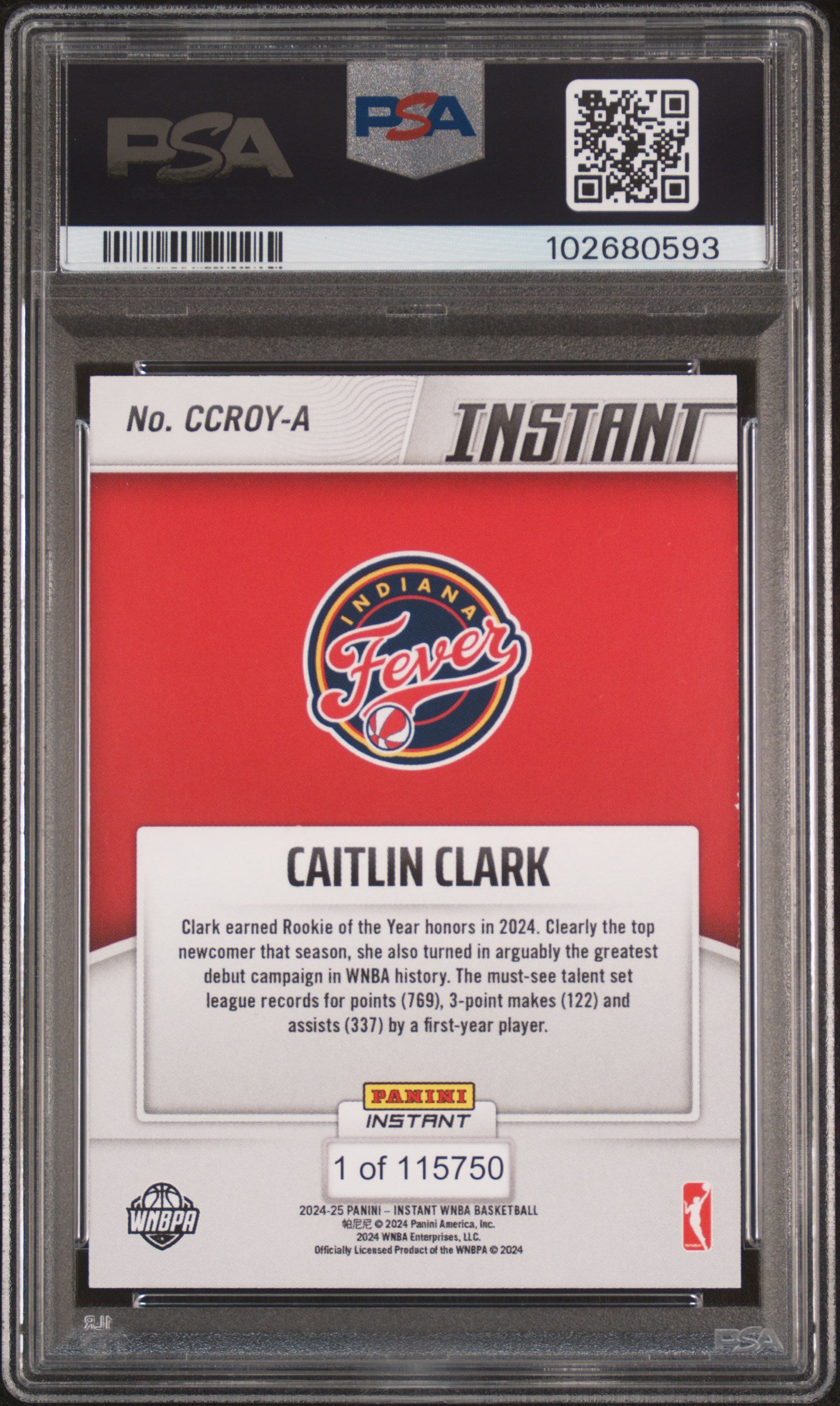 2024 Panini Instant WNBA Rookie Of The Year Caitlin Clark #A PSA 10