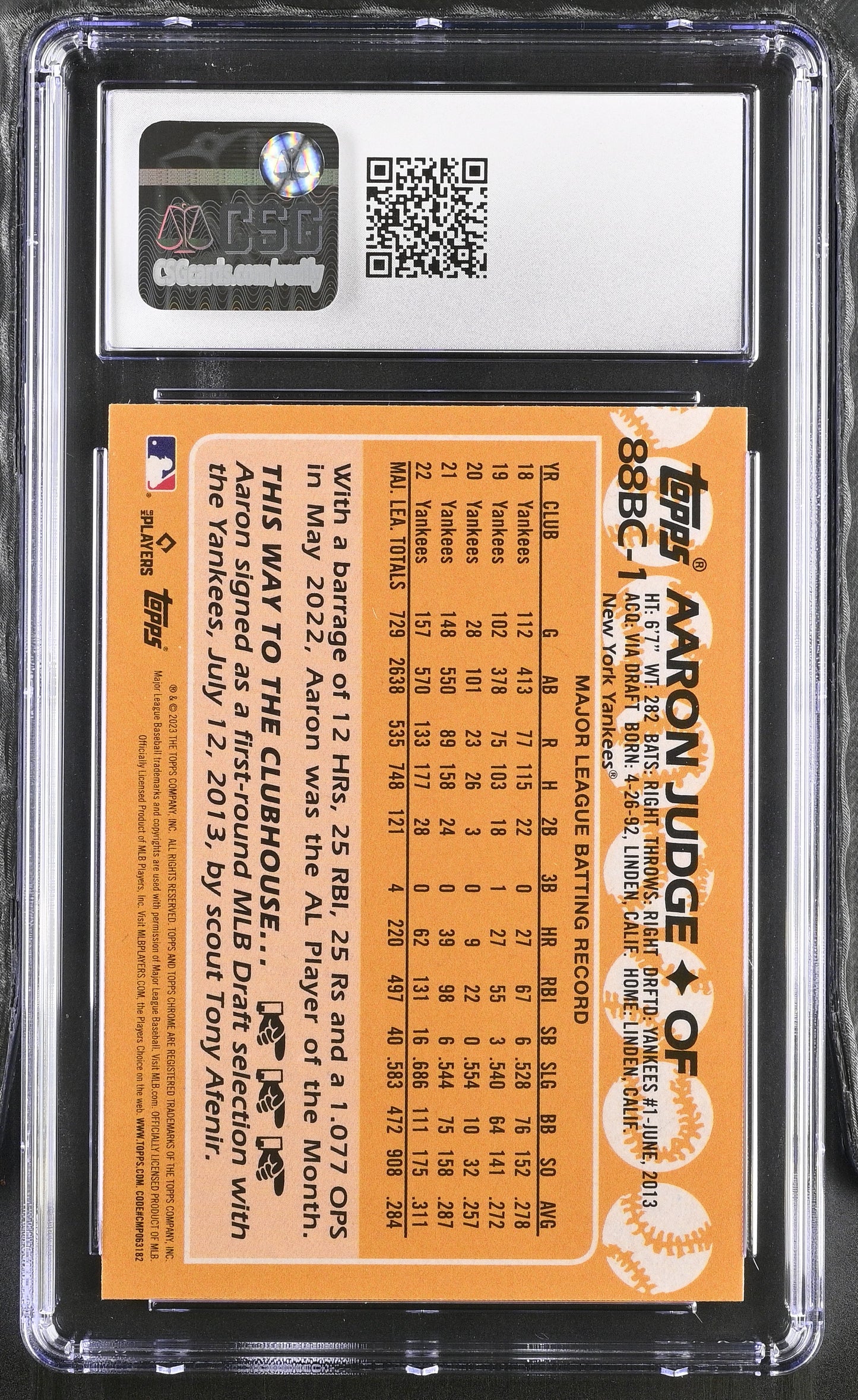 2023 Topps Chrome Aaron Judge #88BC-1 '88 Topps CGC 9