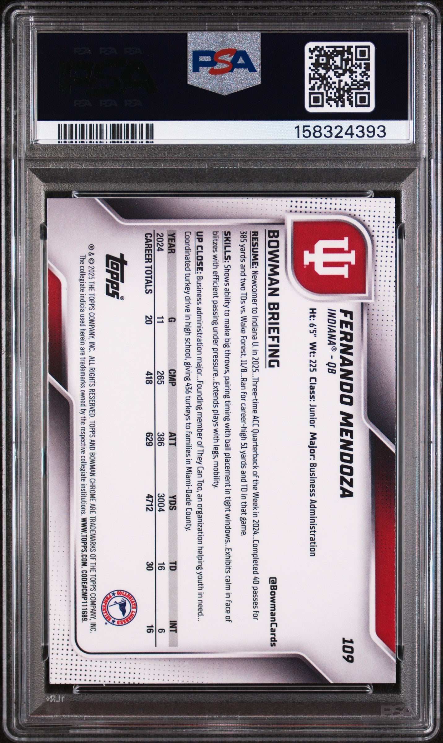 2025 Bowman University Chrome Fernando Mendoza #109 Aqua Mini Diamond PSA 9