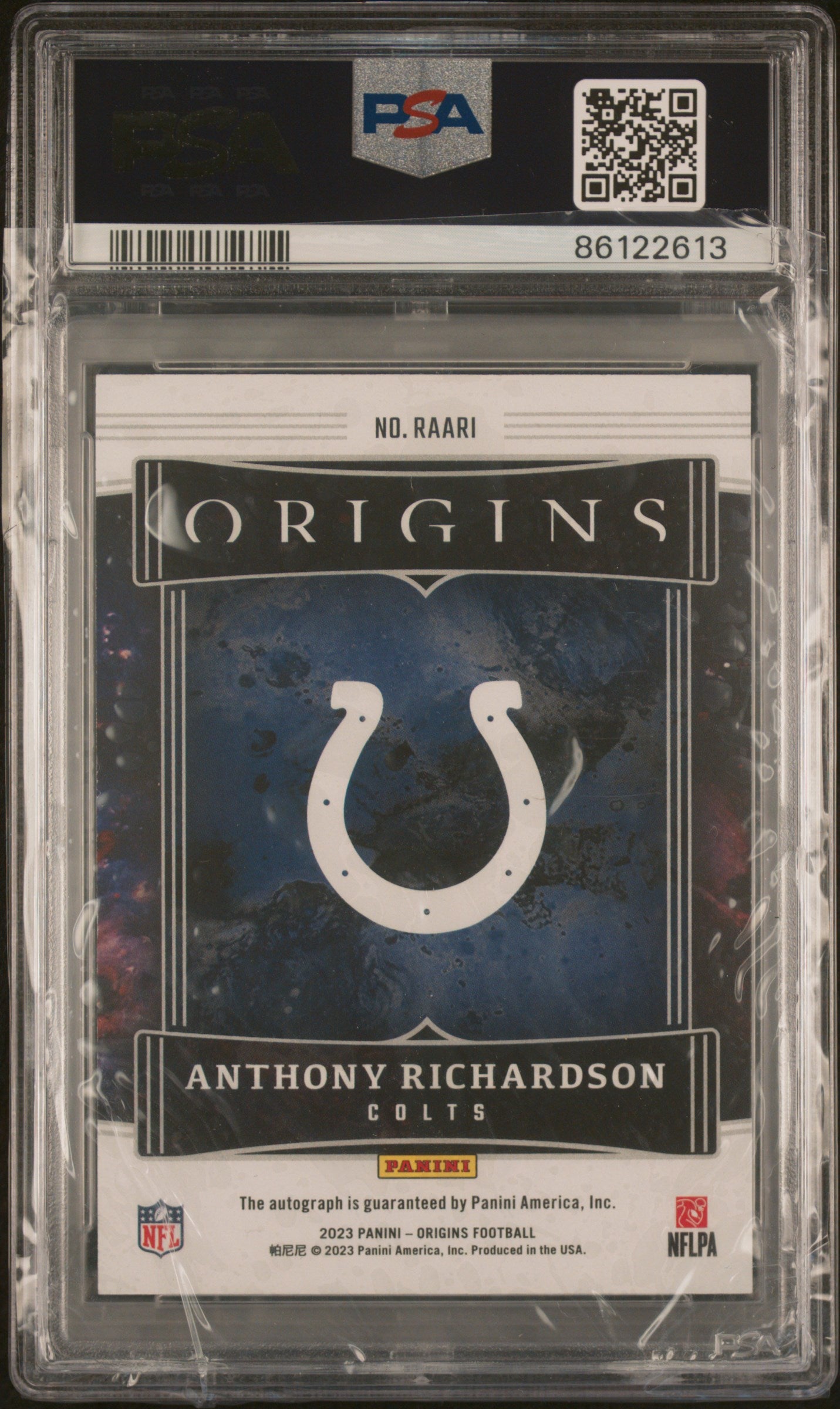 2023 Panini Origins Autographs Anthony Richardson #RAARI Silver Ink PSA 9