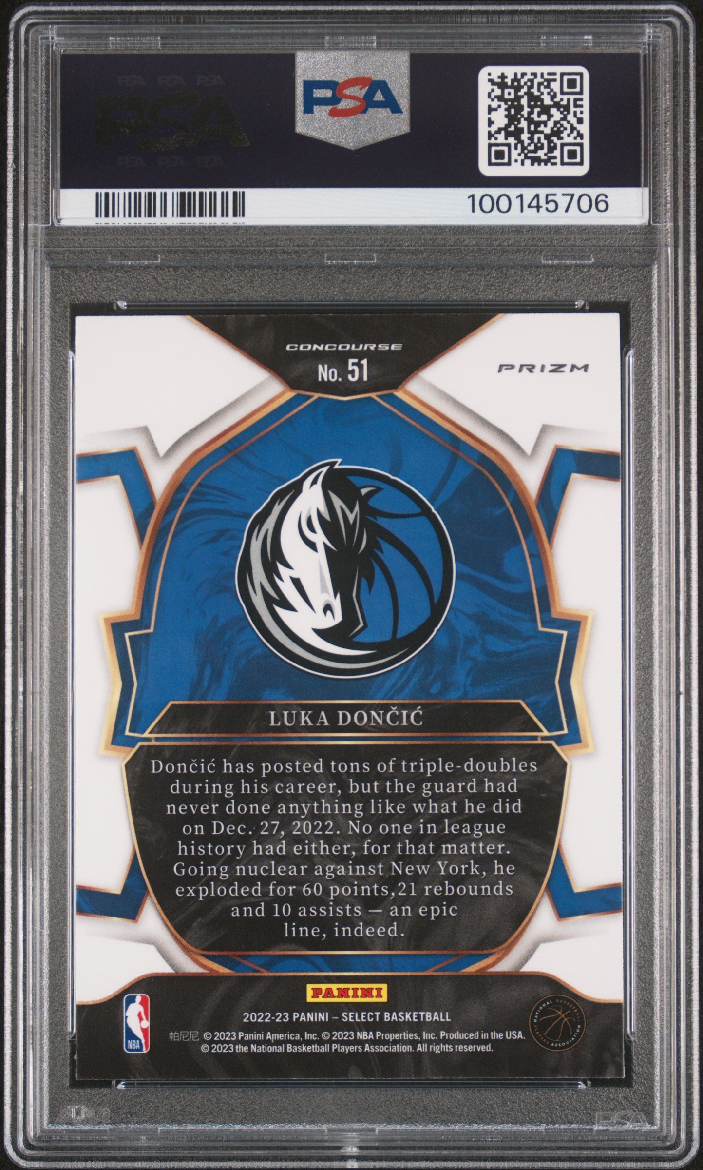 2022 Panini Select Luka Doncic #51 Red Wave PSA 9