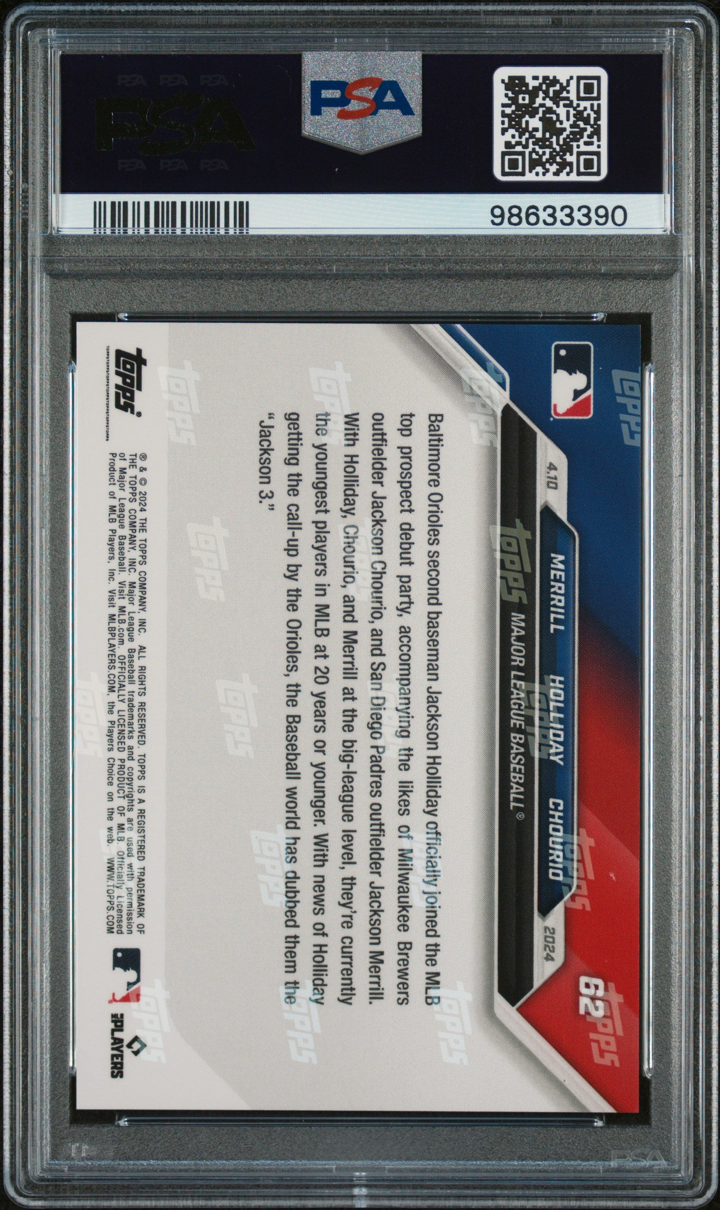 2024 Topps Now Chouro Hollday Merrll #62 PSA 10