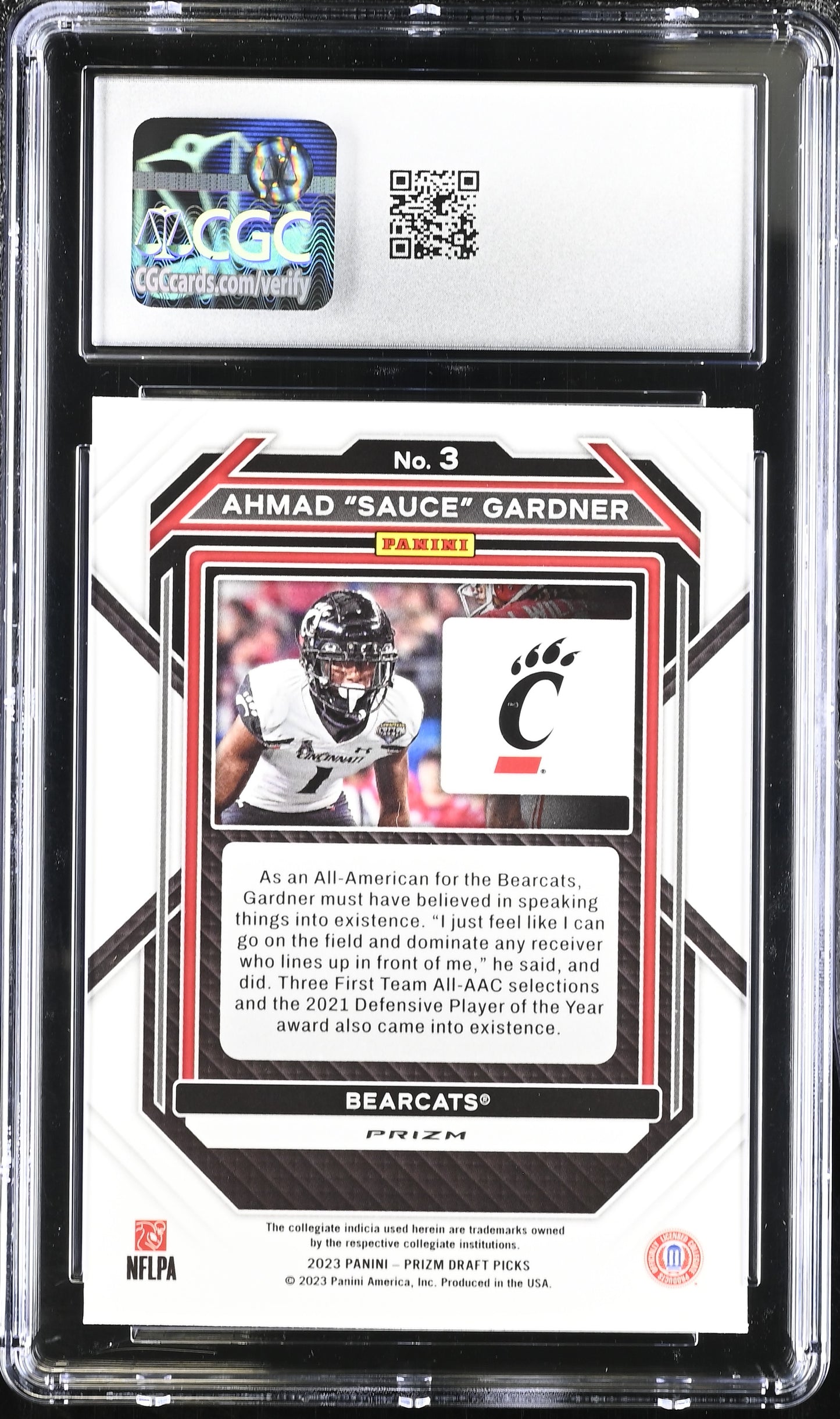 2023 Panini Prizm Draft Picks Ahmad "Sauce" Gardner #3 Ruby Wave CGC 10