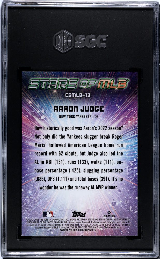 2024 Topps Aaron Judge #CSMLB-13 Chrome Stars Of MLB SGC 10