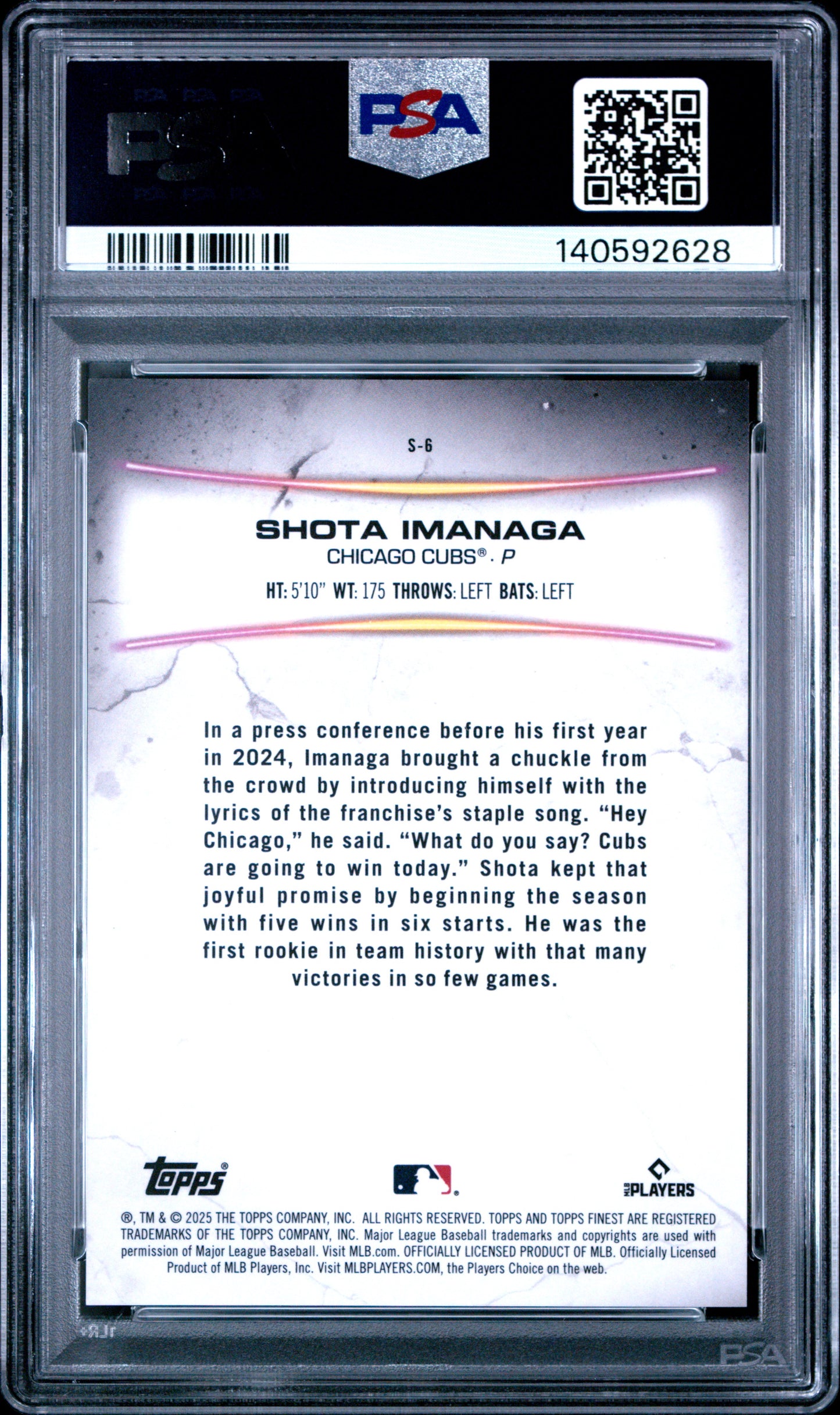 2025 Topps Finest Smashing Through Shota Imanaga #S6 PSA 10