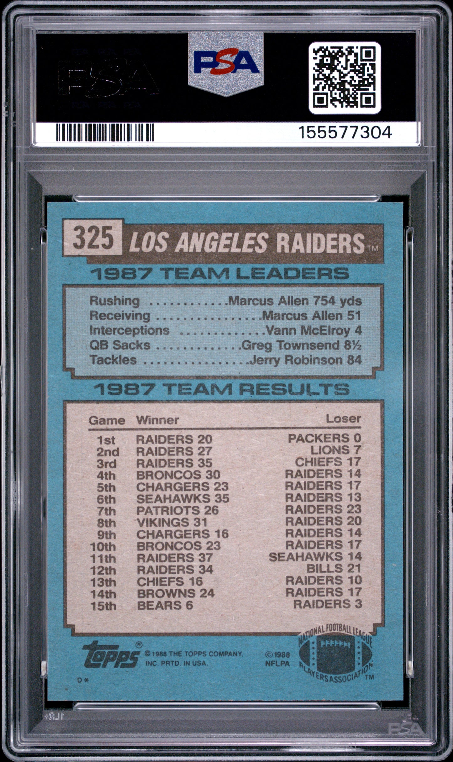 1988 Topps Raiders Team Ldrs. #325 Bo Jackson All Alone PSA 9