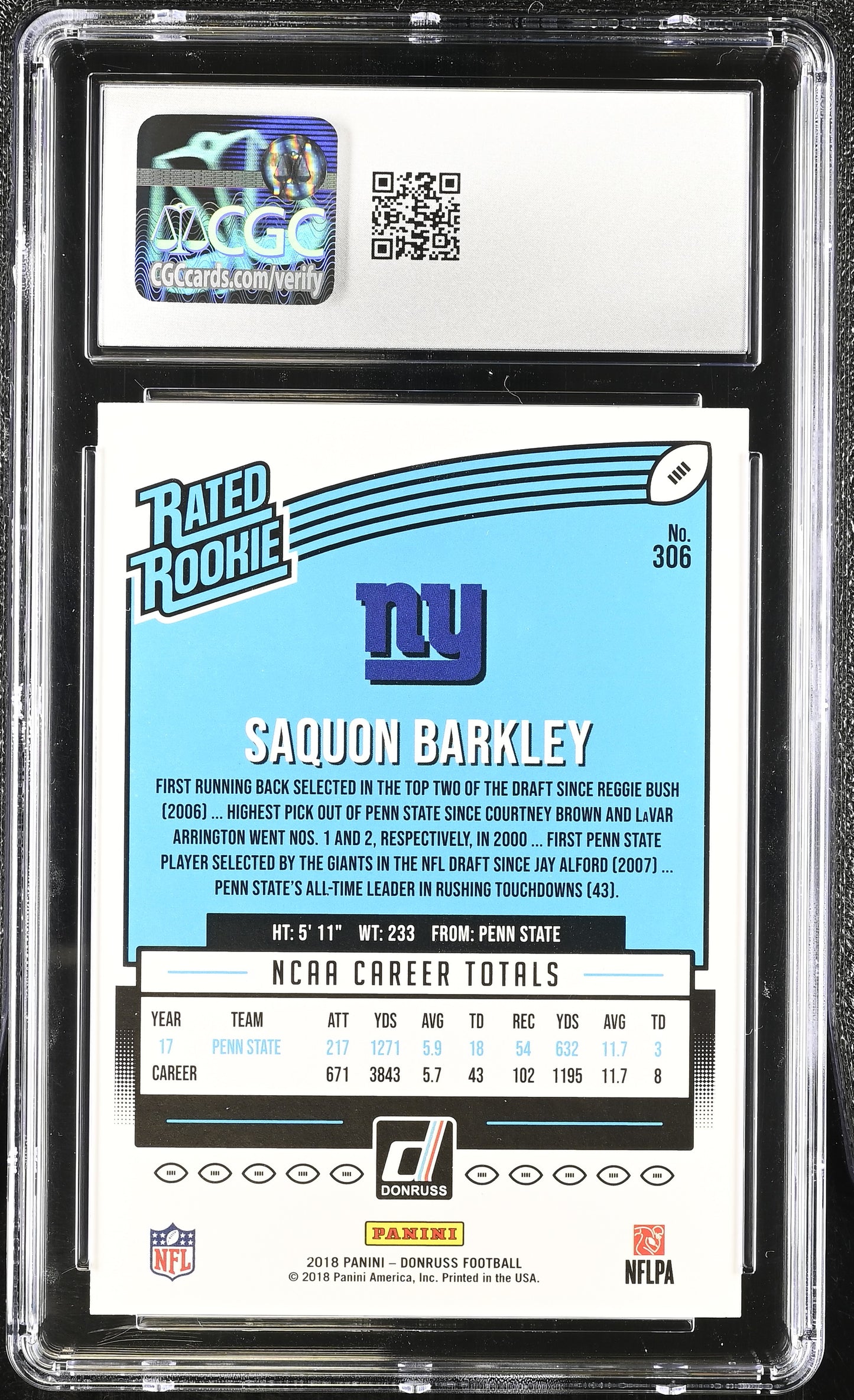 2018 Donruss Saquon Barkley #306 CGC 10