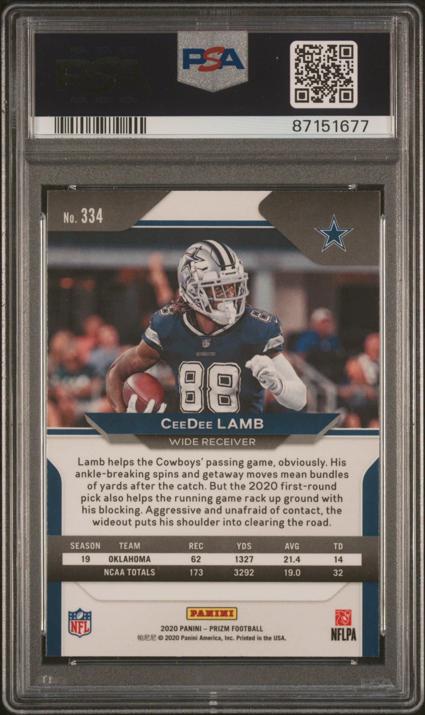 2020 Panini Prizm Ceedee Lamb #334 PSA 10