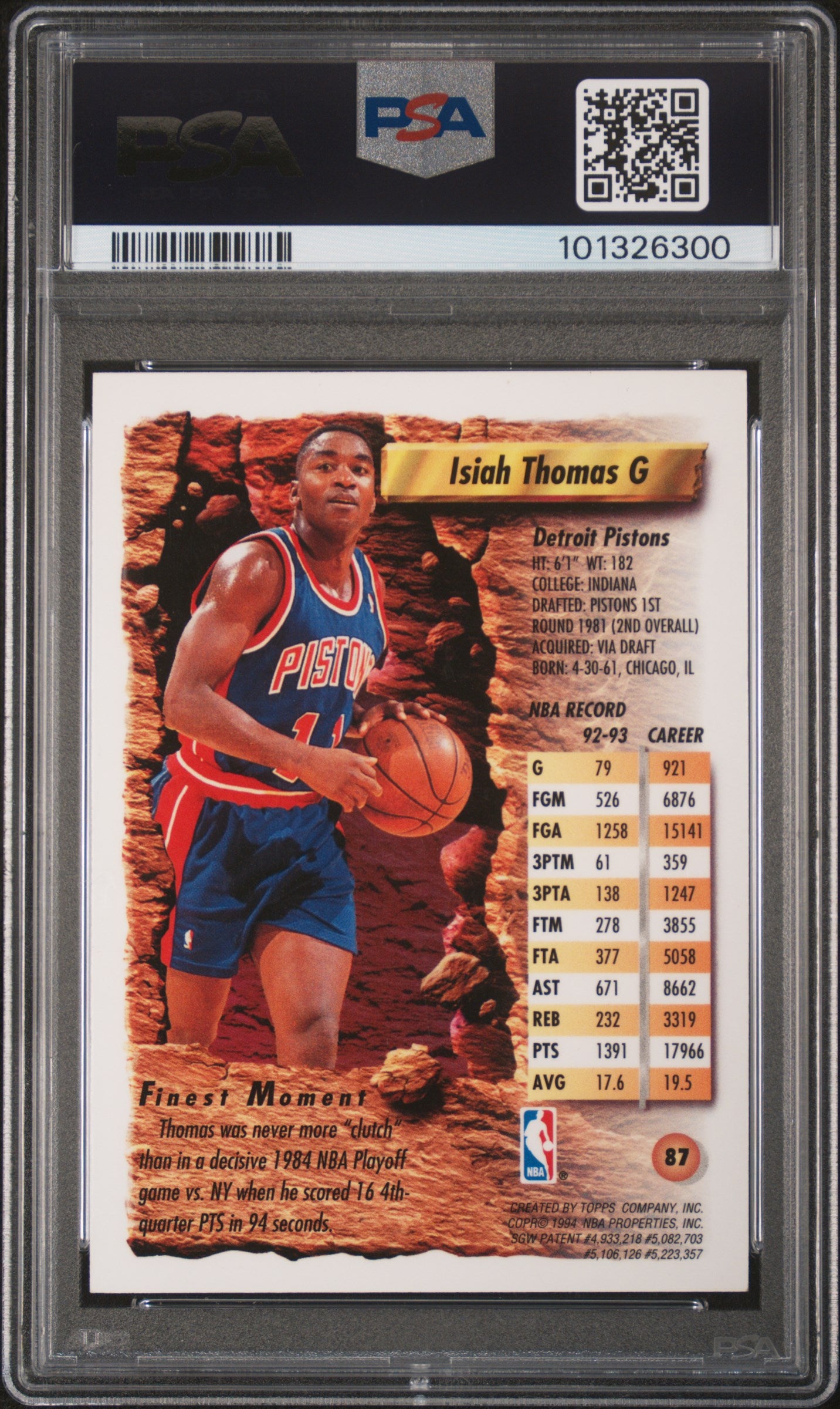 1993 Finest Isiah Thomas #87 PSA 8