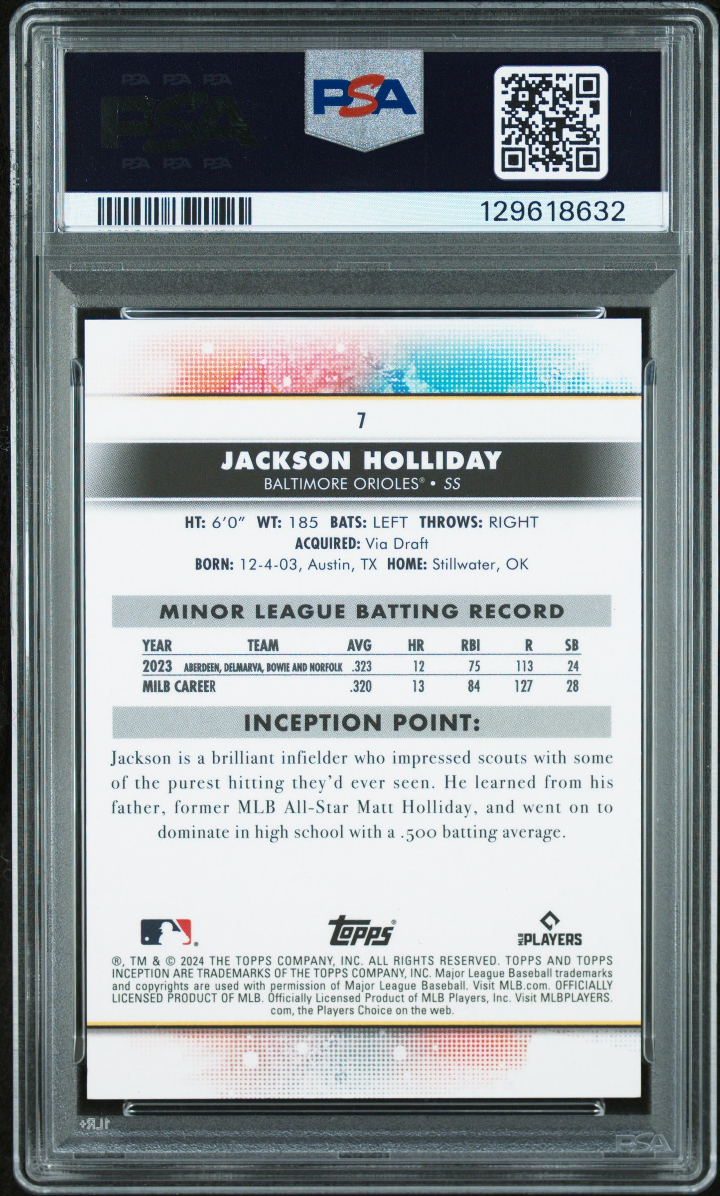 2024 Topps Inception Jackson Holliday #7 Green PSA 10