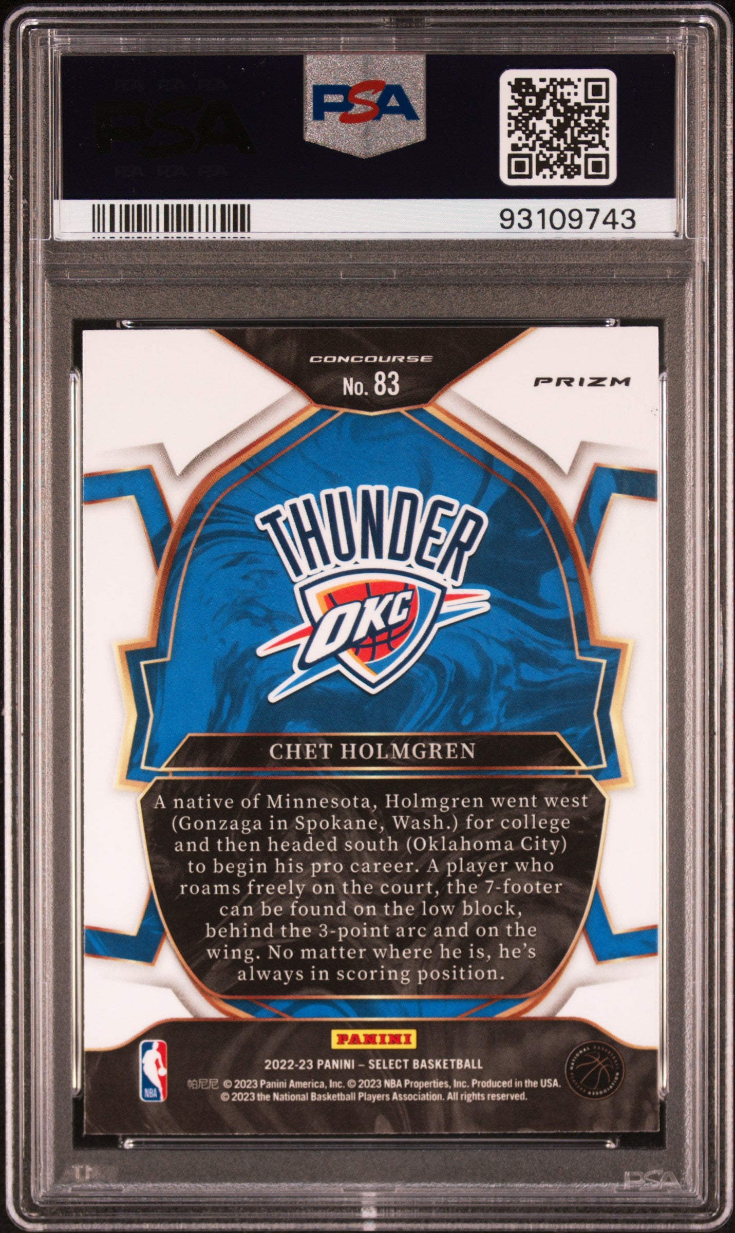 2022 Panini Select Chet Holmgren #83 Blue Cracked Ice PSA 10
