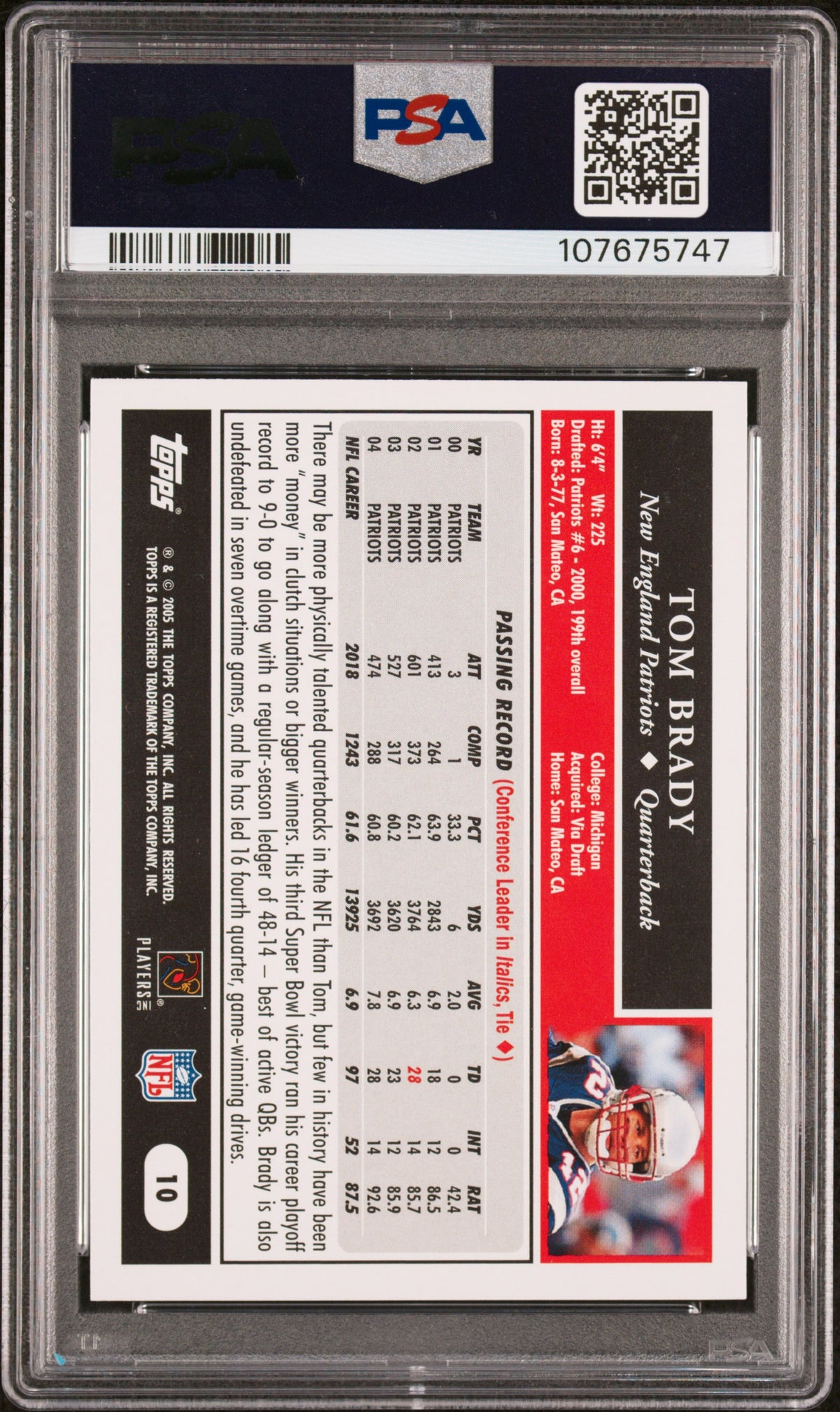 2005 Topps Tom Brady #10 PSA 9
