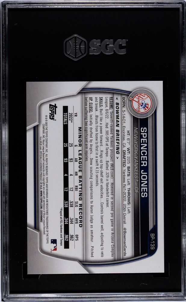 2023 Bowman Spencer Jones #BP-139 Prospect SGC 10