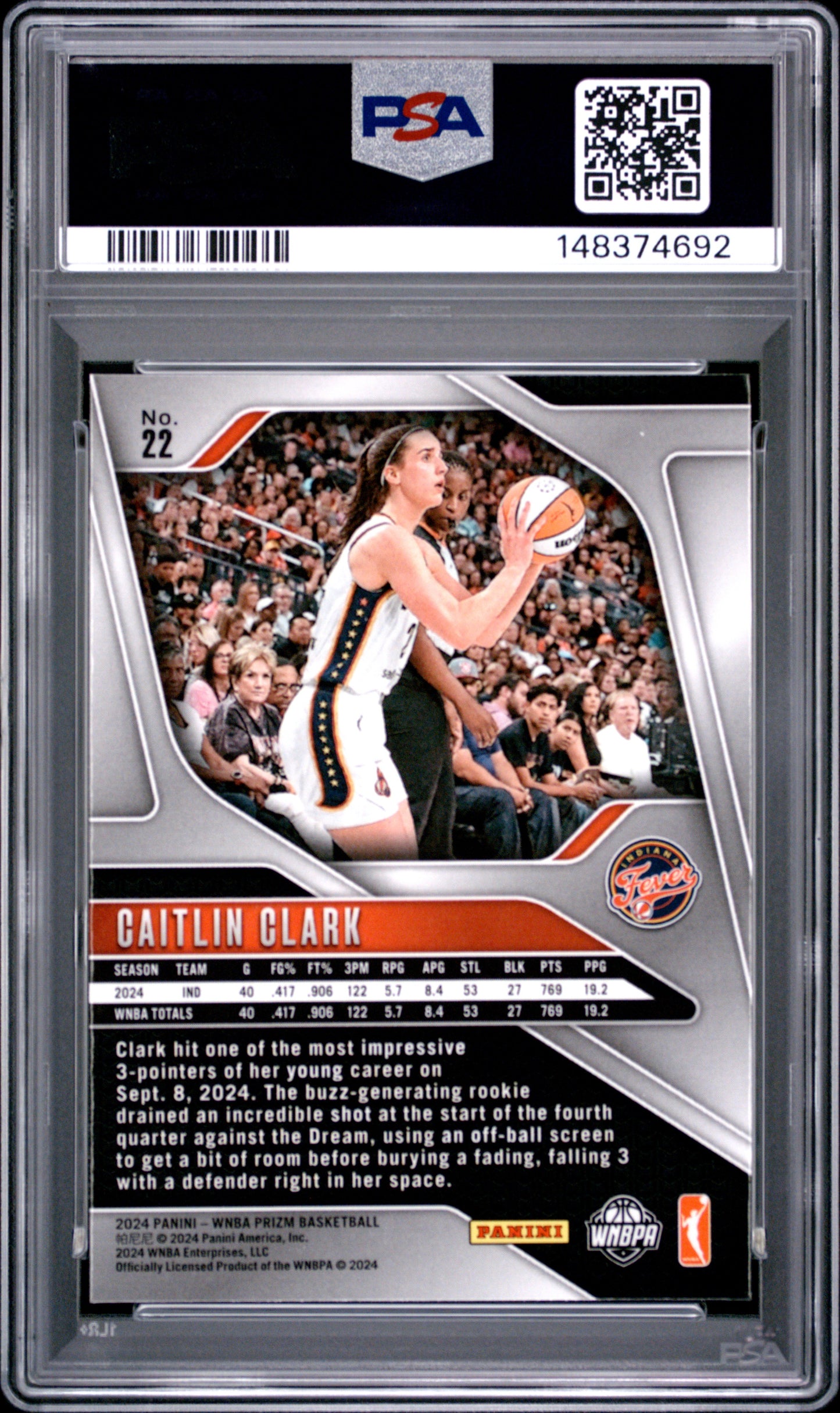 2024 Panini Prizm WNBA Caitlin Clark #22 PSA 8