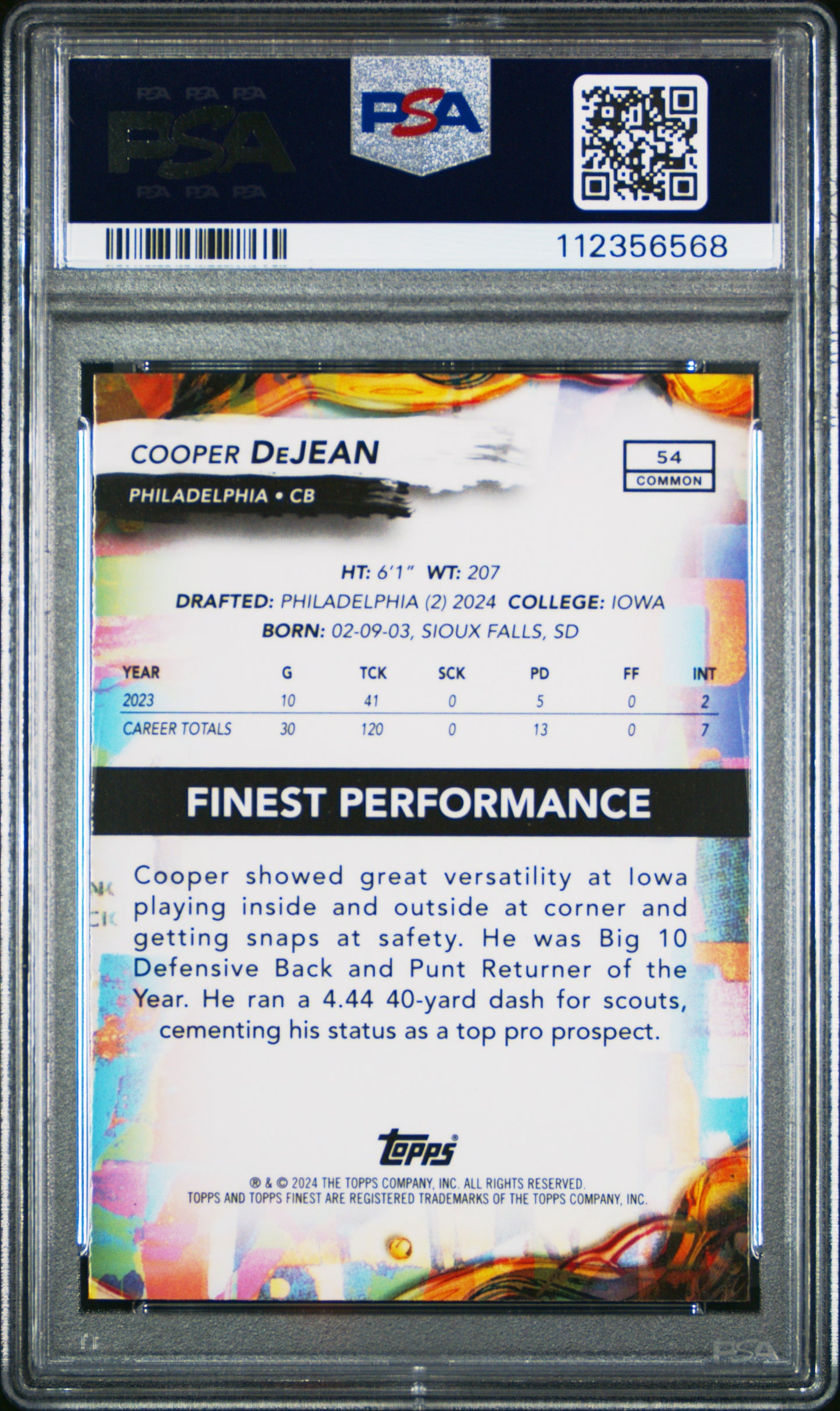 2024 Topps Finest Cooper Dejean #54 PSA 10
